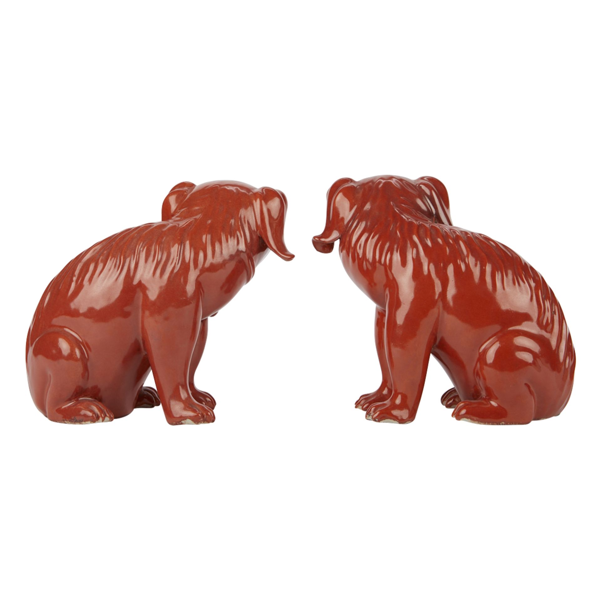 Pair of 19th c. Chinese Porcelain Red Fu Dogs - Image 4 of 5