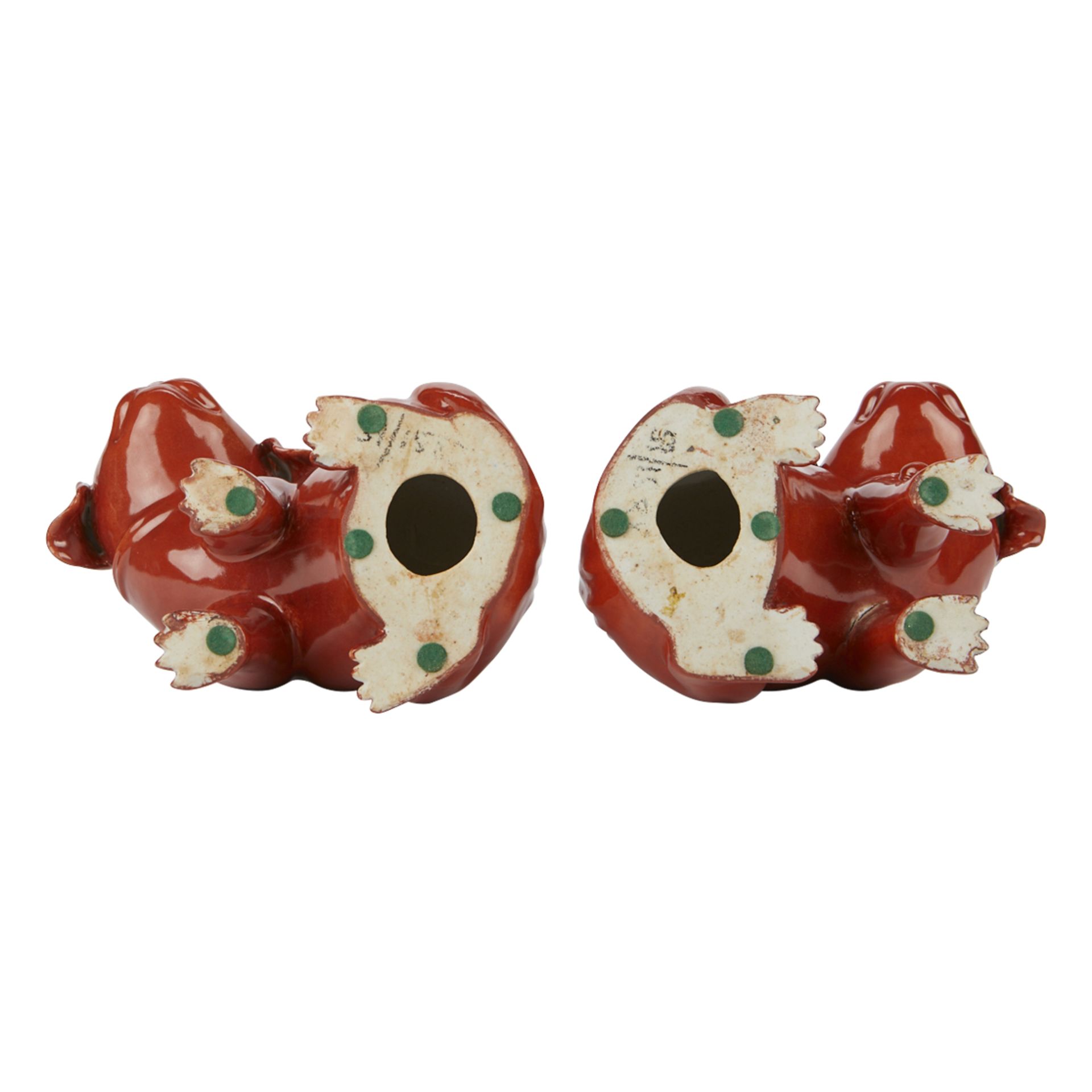 Pair of 19th c. Chinese Porcelain Red Fu Dogs - Image 5 of 5