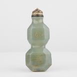 Carved Jade Snuff Bottle w/ Gilt Lid