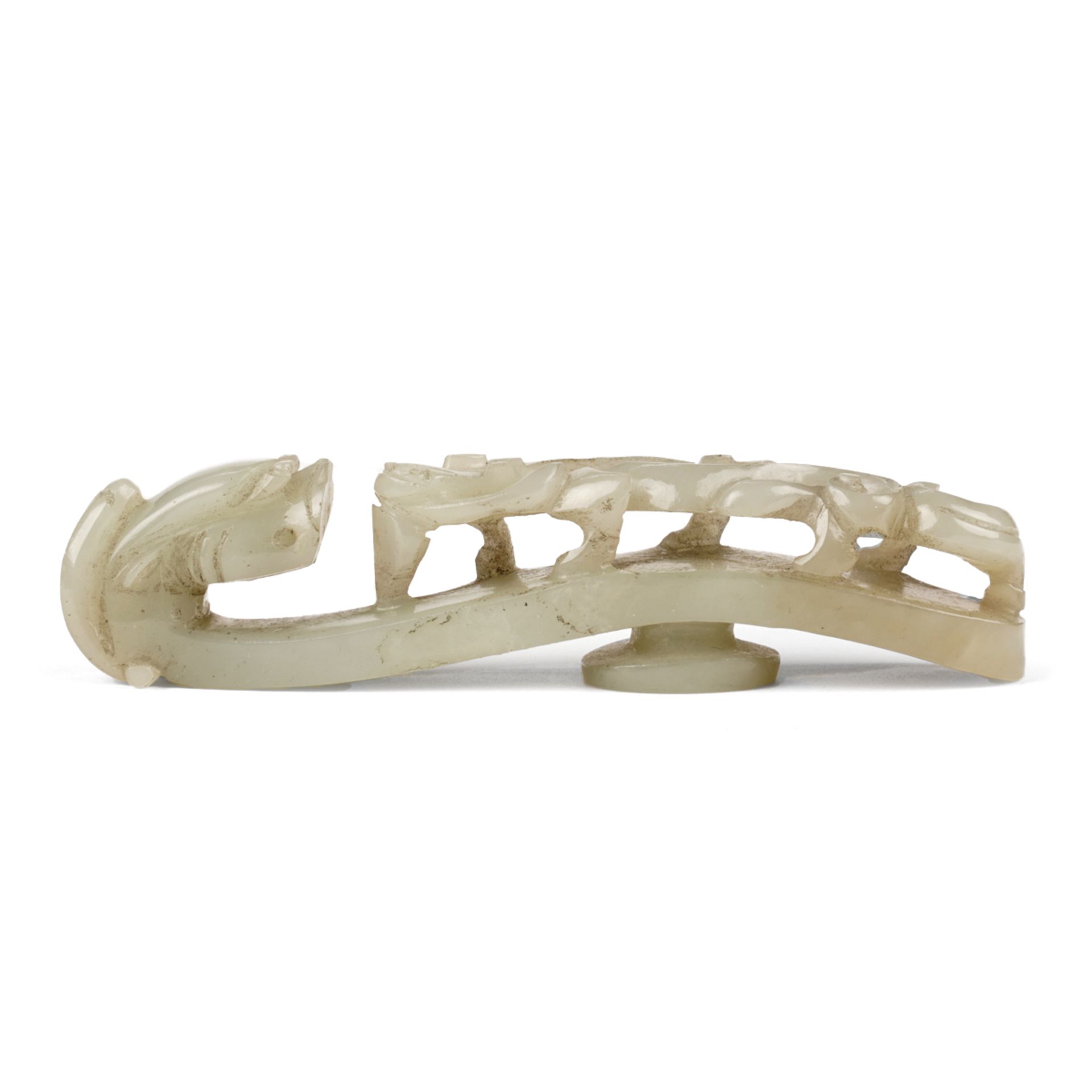 Chinese Carved White Jade Dragon Belt Hook - Image 2 of 4