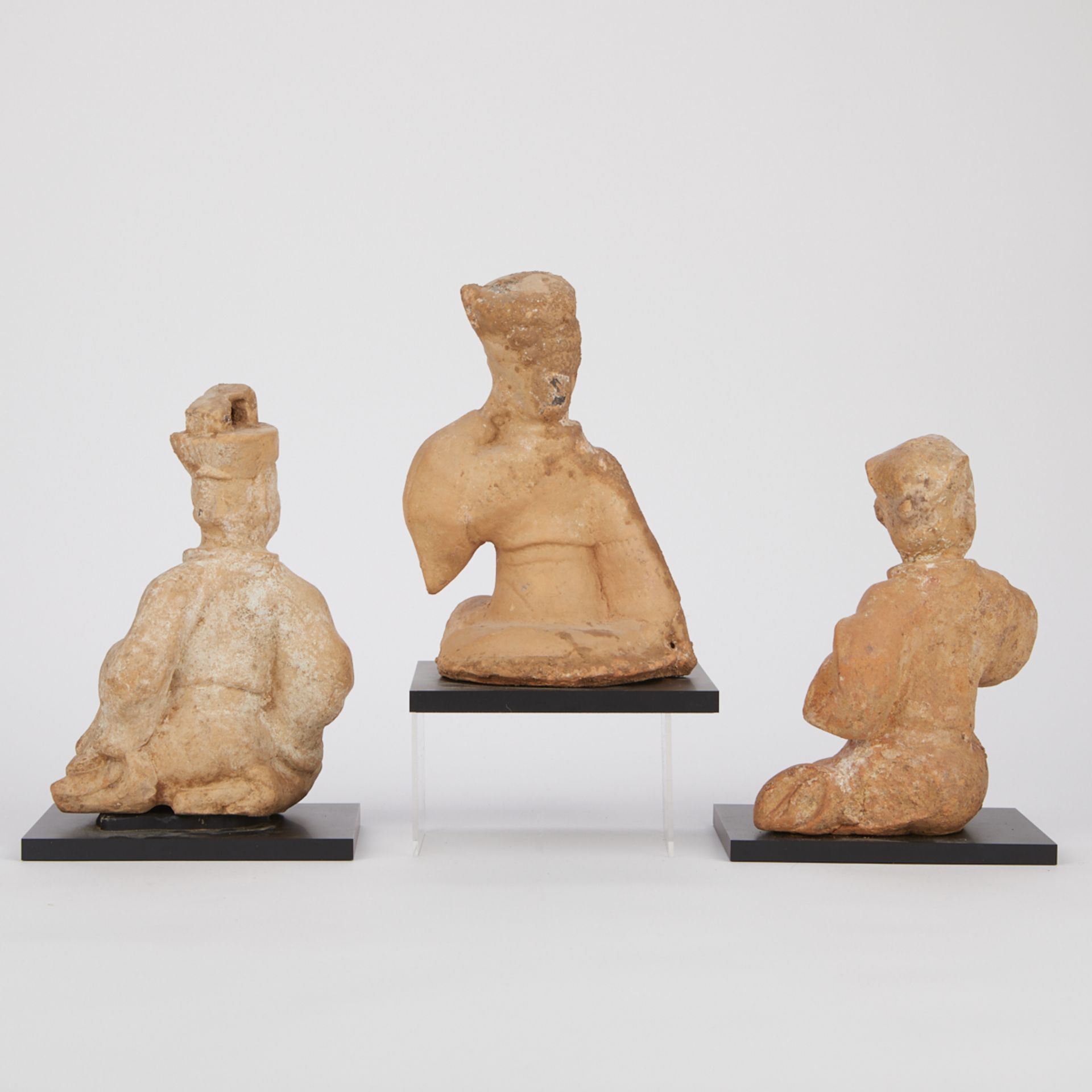 Grp: 3 Chinese Terracotta Tomb Figures - Sitting - Image 3 of 15