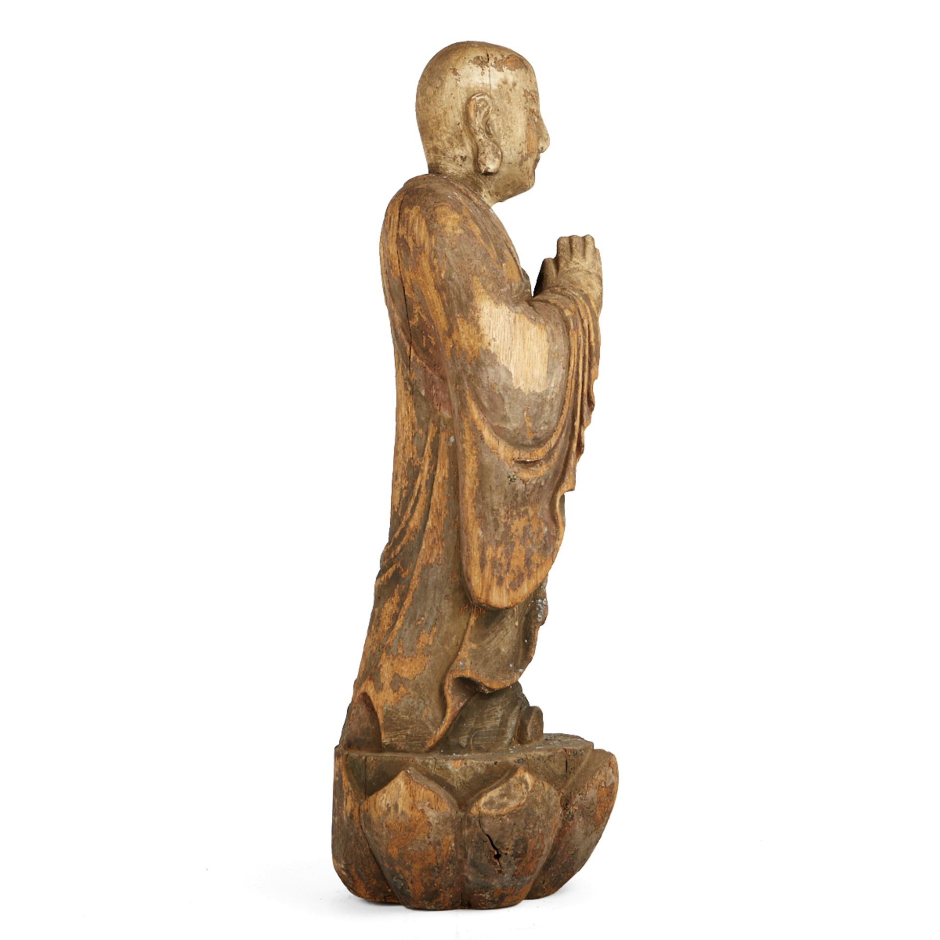 Chinese Carved Wood Standing Buddha - Bild 3 aus 5