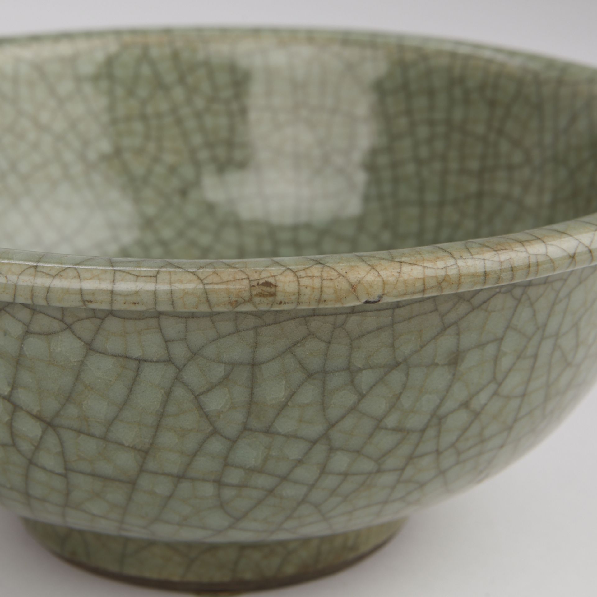 Chinese Crackled Celadon Bowl w/ Carved Wooden Stand - Image 8 of 8