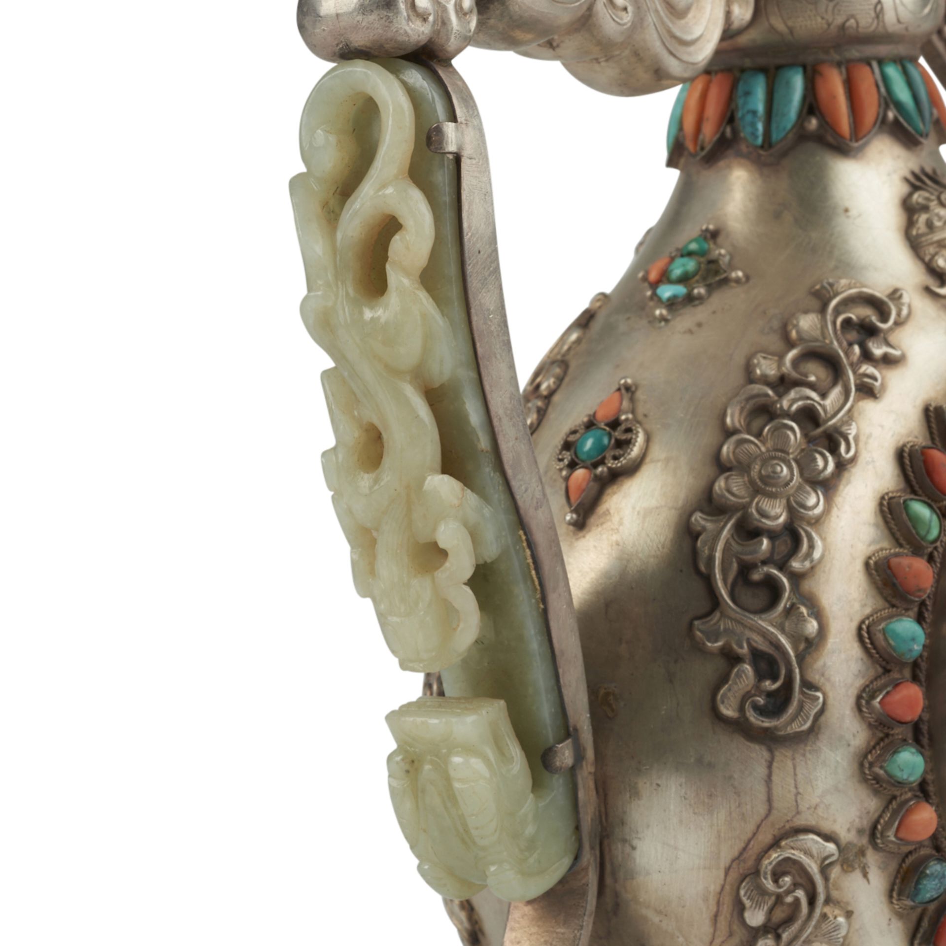 Chinese Qing/Republic Silver Jade Ewer - Image 7 of 10