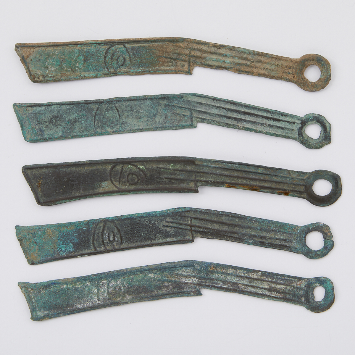 Grp: 5 Chinese Yan Zhou Bronze Knife Money - Image 2 of 2