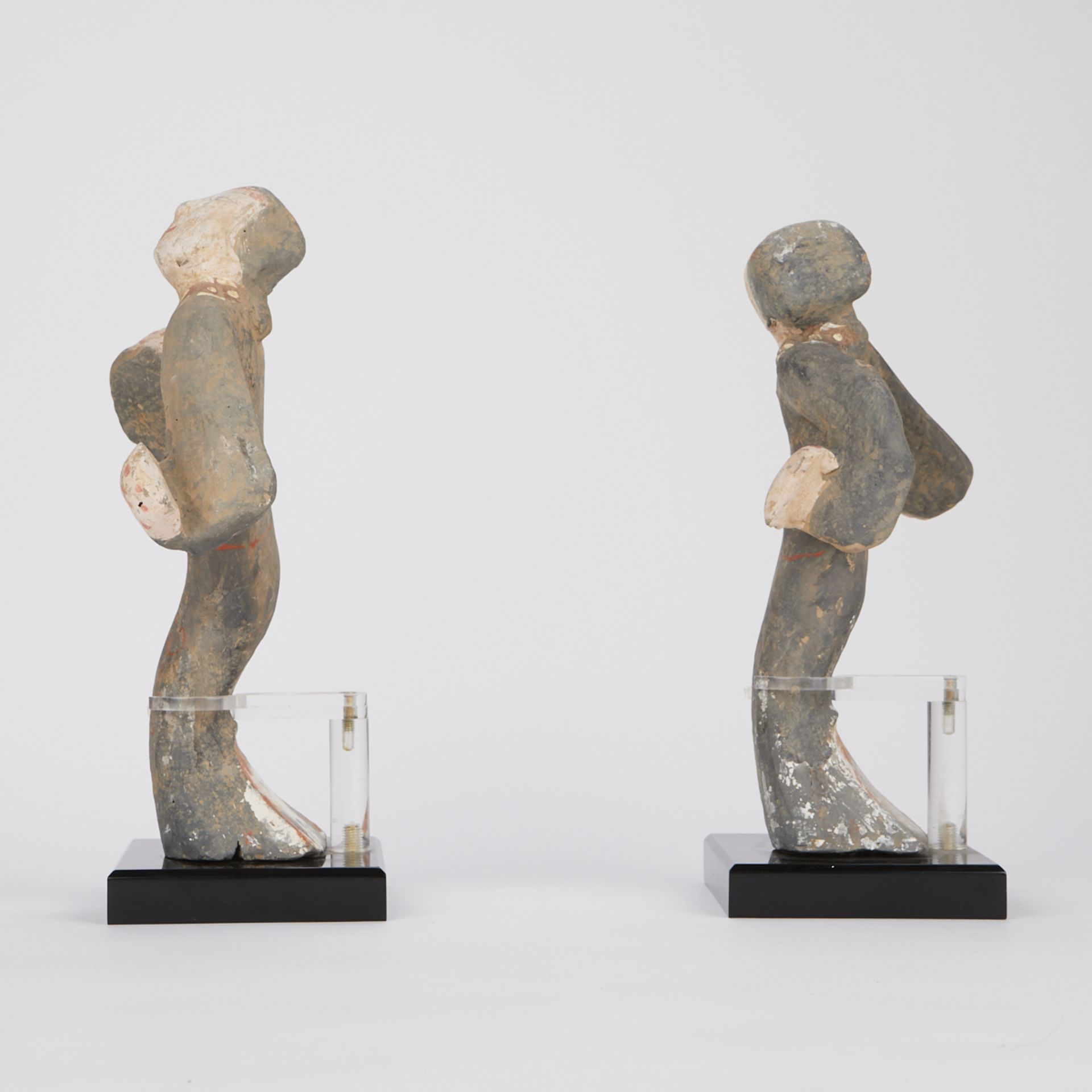 Pair Chinese Terracotta Tomb Figures Dancing - Image 4 of 14