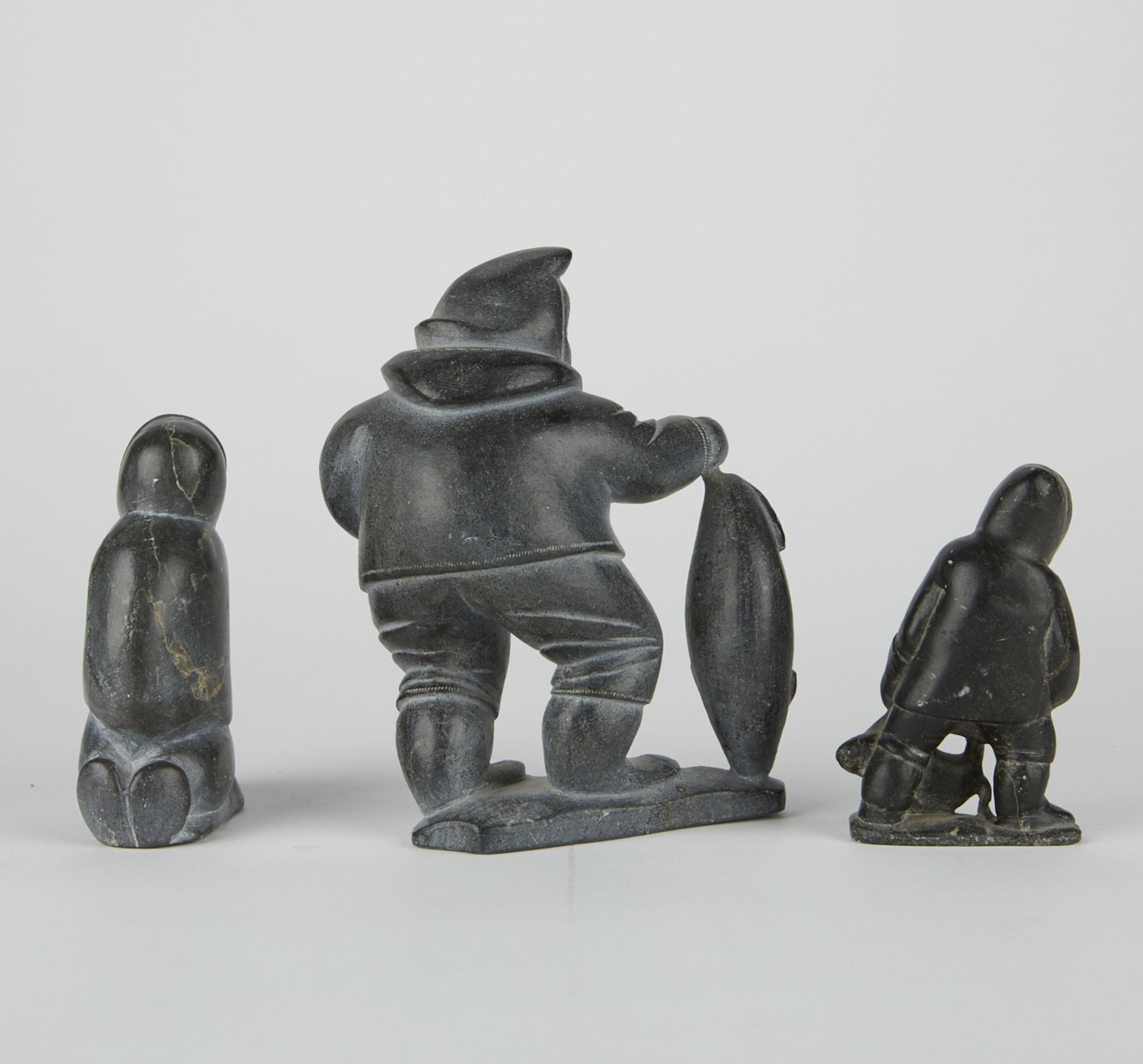 Grp: 3 Stone Carvings Figures of Man in Parka - Image 3 of 5