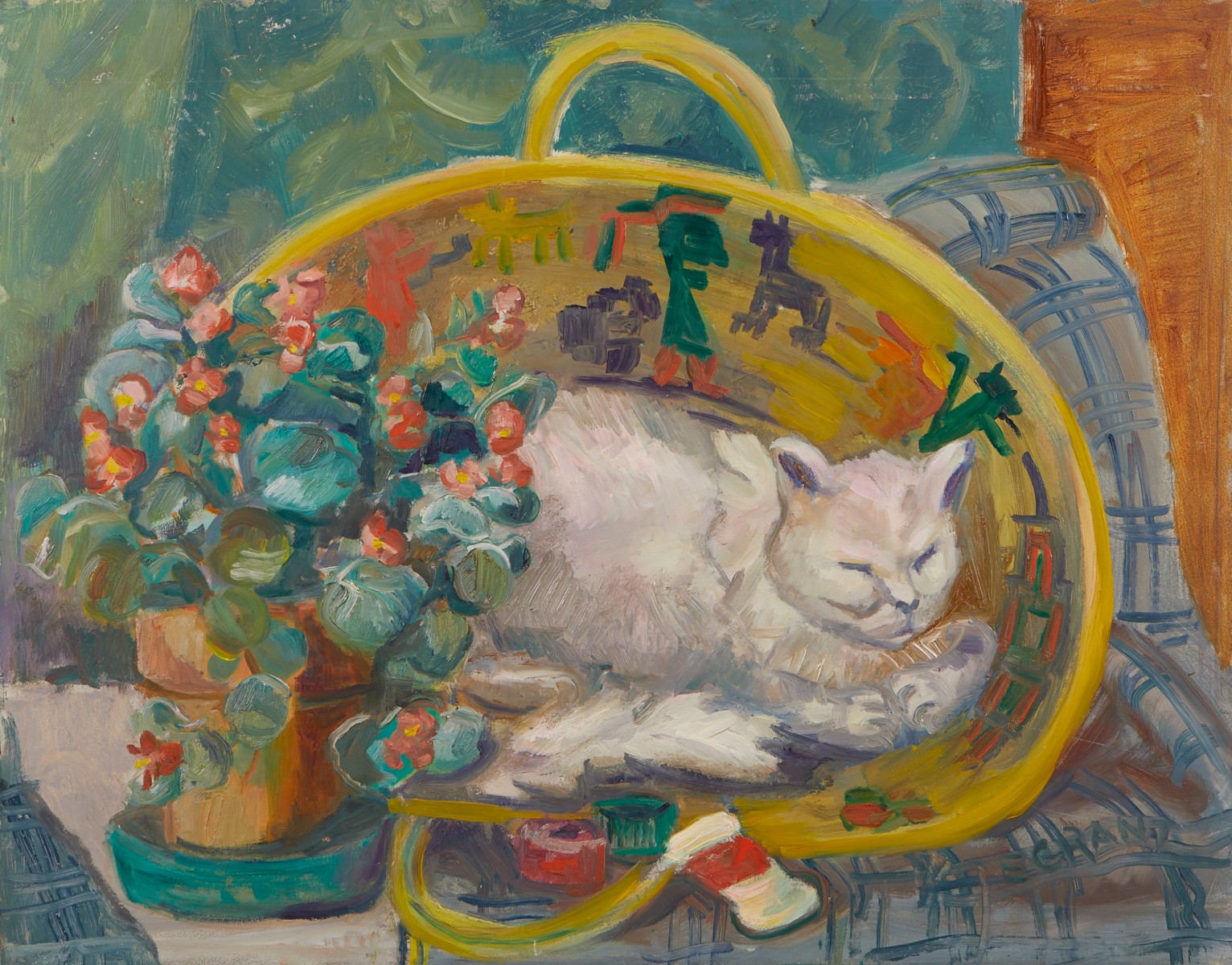 Elizabeth Grant Cat Painting on Board