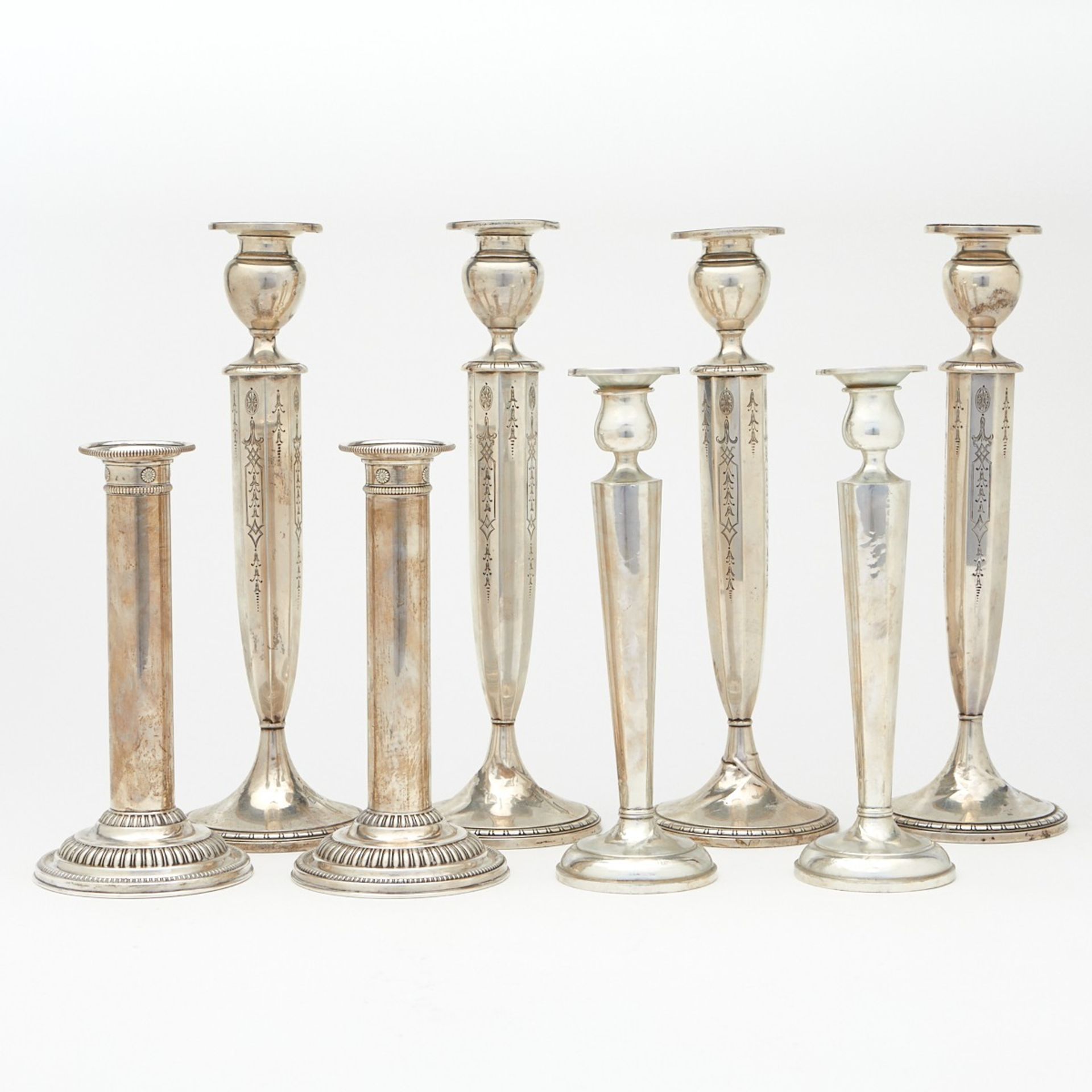 Grp: 8 Paired Sterling Silver Candlesticks - Image 3 of 7