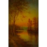 Henry Carling Barbizon Painting Sunset