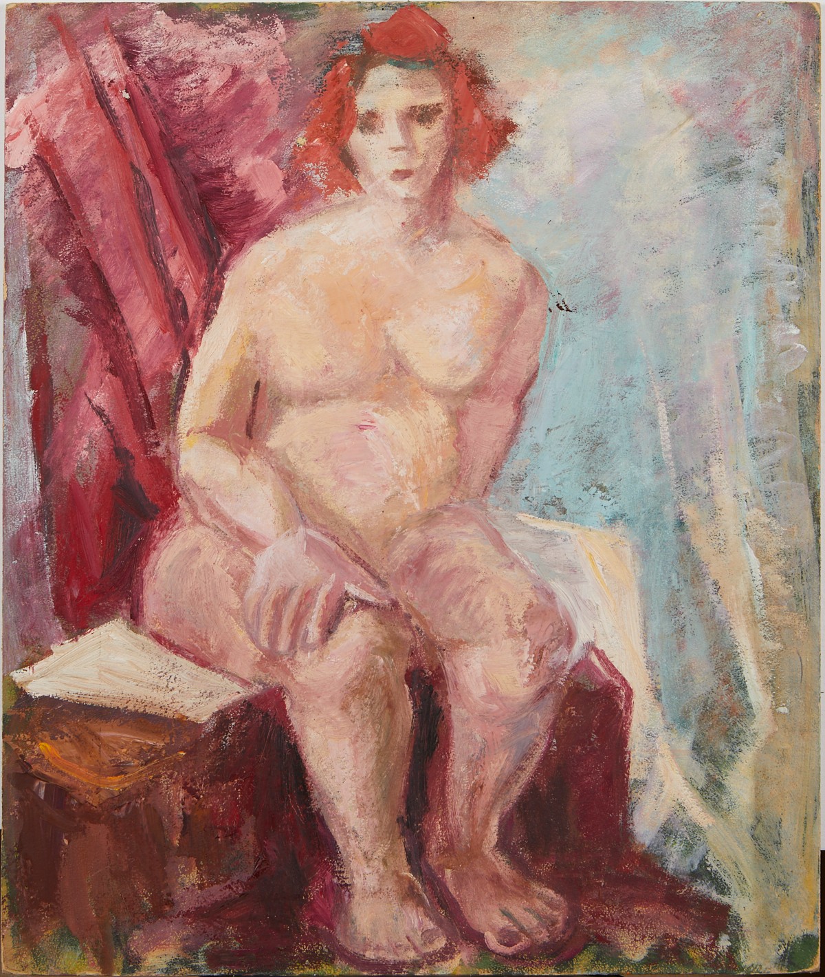 Elizabeth Grant Female Nude w/ Red Hair Painting on Board - Image 2 of 4