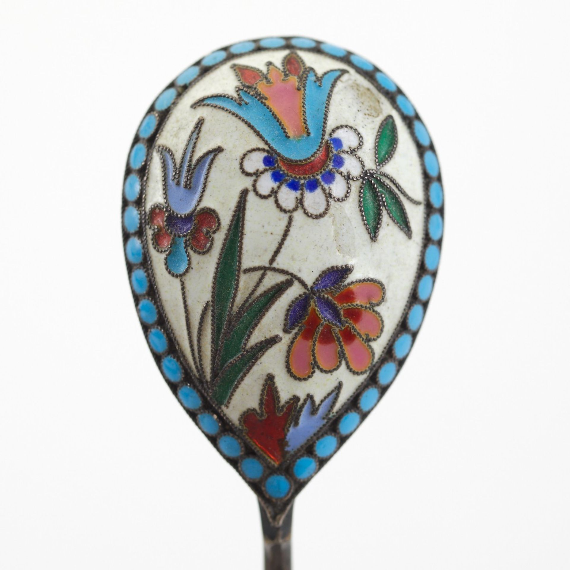 Grp: 9 Russian Enameled Silver Flatware and Cups - Image 11 of 15
