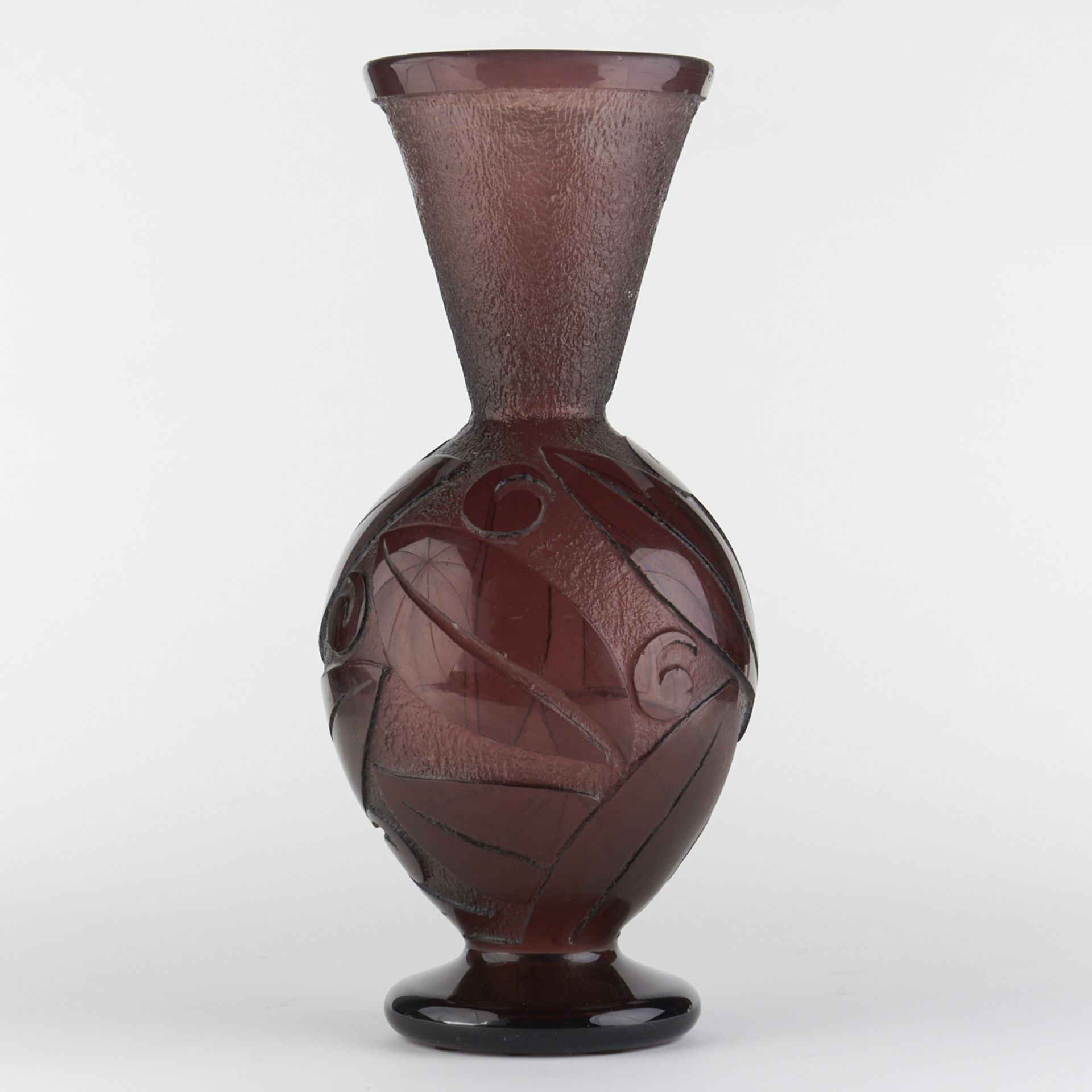 Degue Art Glass Vase w/ Foliate Design - Bild 3 aus 7