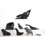 Group of 8 Inuit Soapstone Birds & Turtle