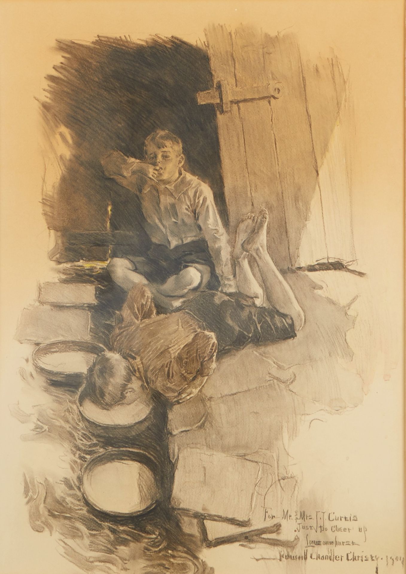 Howard Chandler Christy Charcoal on Paper Fresh Milk