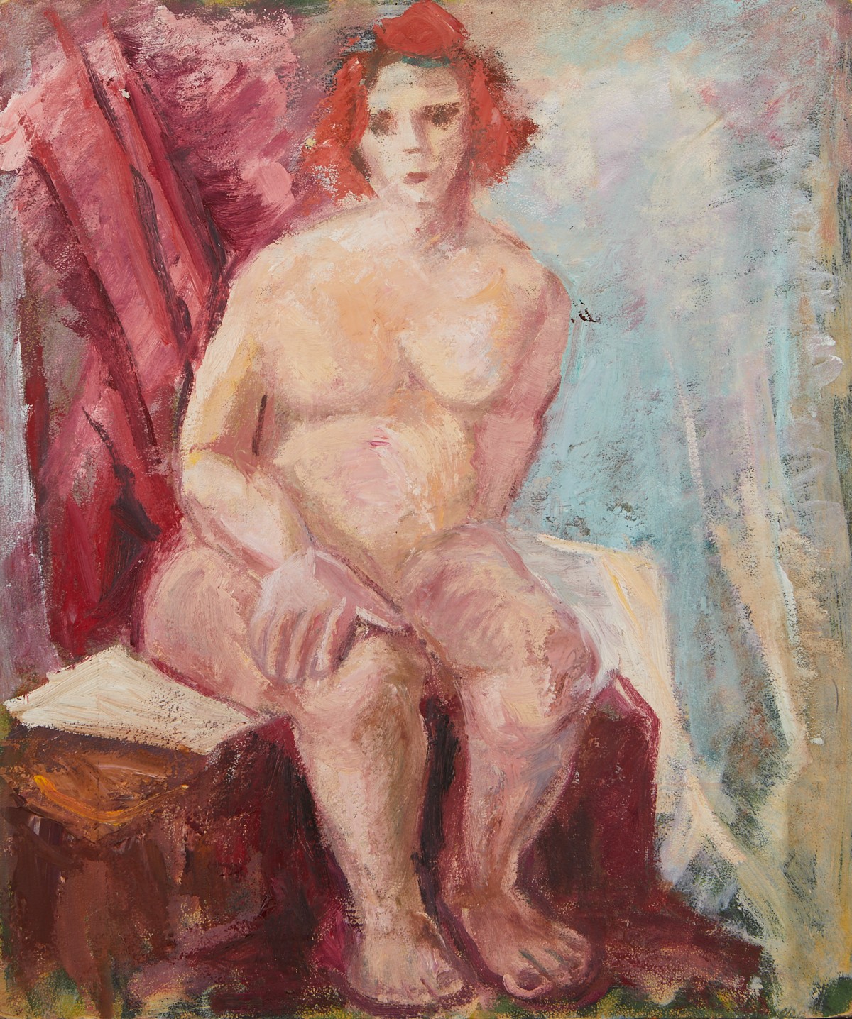 Elizabeth Grant Female Nude w/ Red Hair Painting on Board