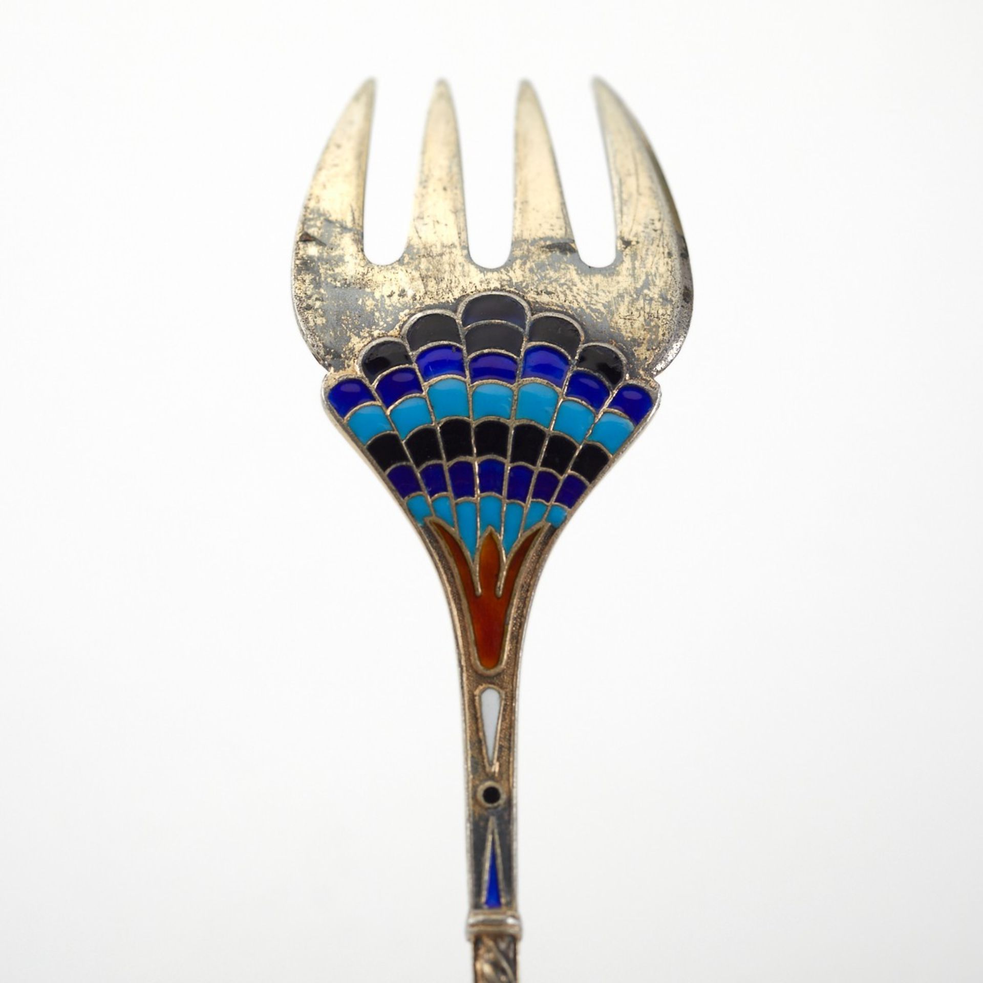 Grp: 9 Russian Enameled Silver Flatware and Cups - Image 10 of 15