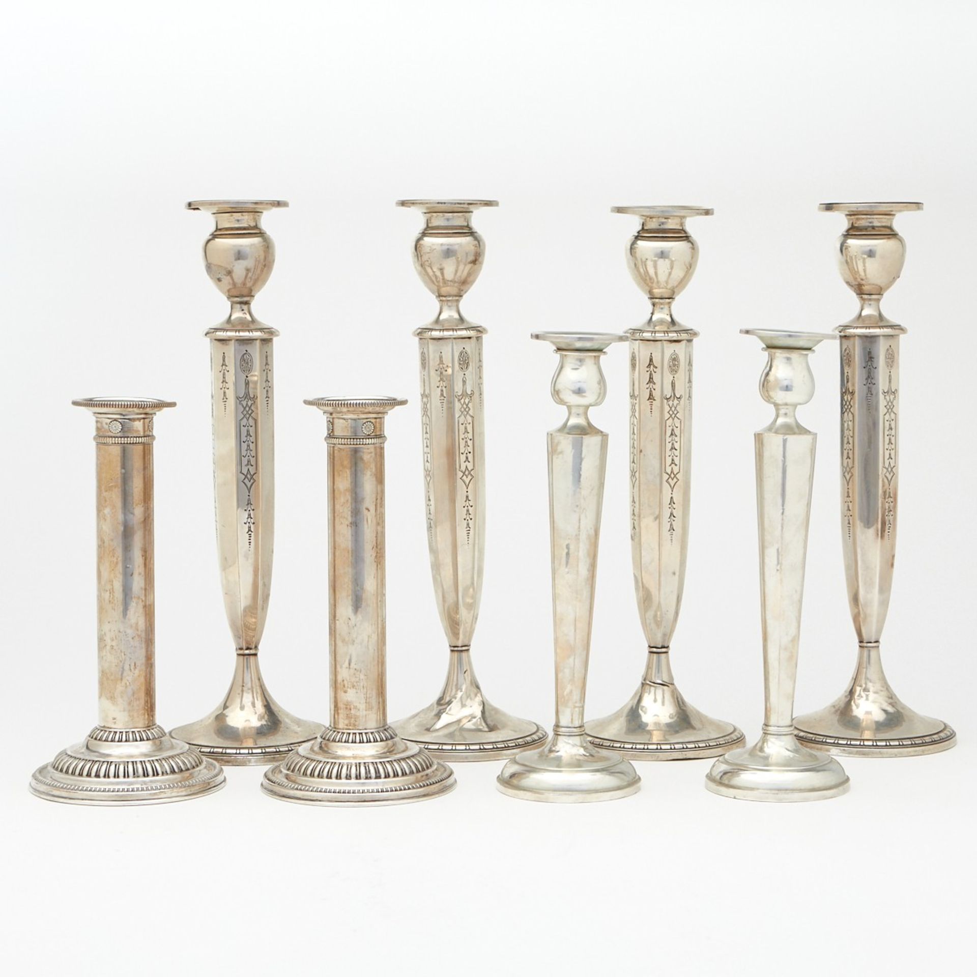Grp: 8 Paired Sterling Silver Candlesticks - Image 2 of 7