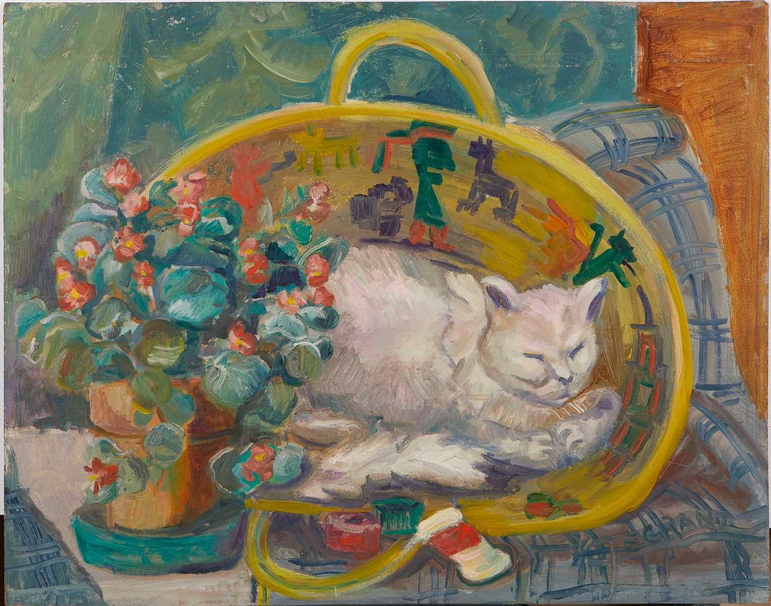 Elizabeth Grant Cat Painting on Board - Image 2 of 4