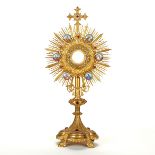 Gilt Metal Monstrance w/ Porcelain Plaques