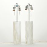 Pr: Nessen Marble Cylinder Table Lamps