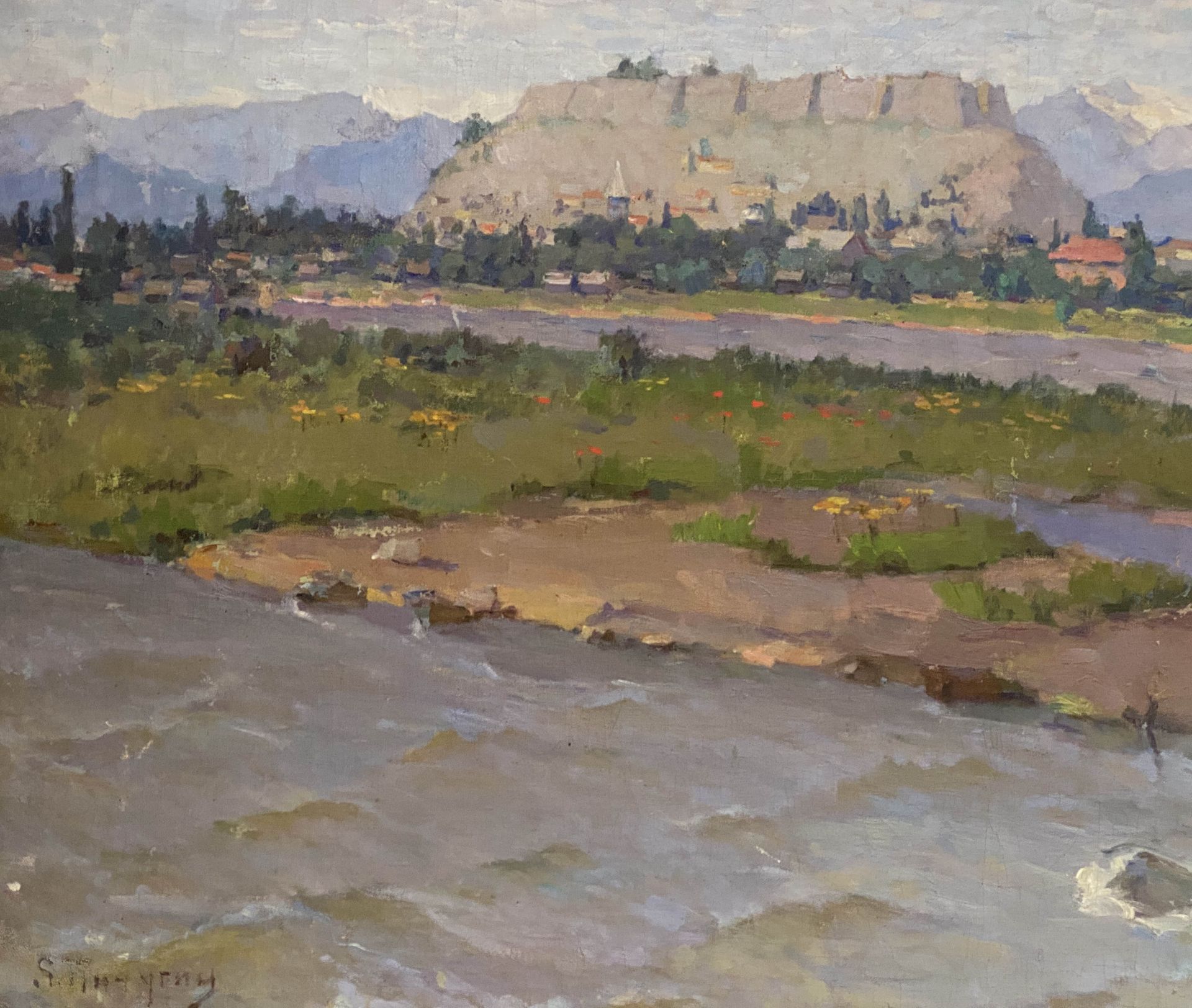 Sergej   Ivanowitsch  Picugin   (Ivanovich  Pichugin),  Russische   Landschaft  mit  Dorf  am  Fluß - Bild 3 aus 4