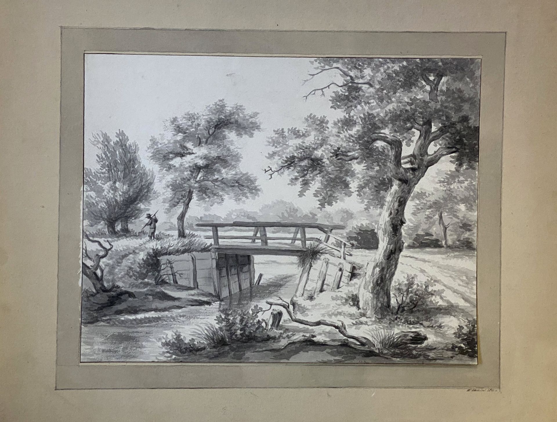 W. Roell, Holzbrücke  in   niederländischer   Landschaft - Bild 2 aus 3