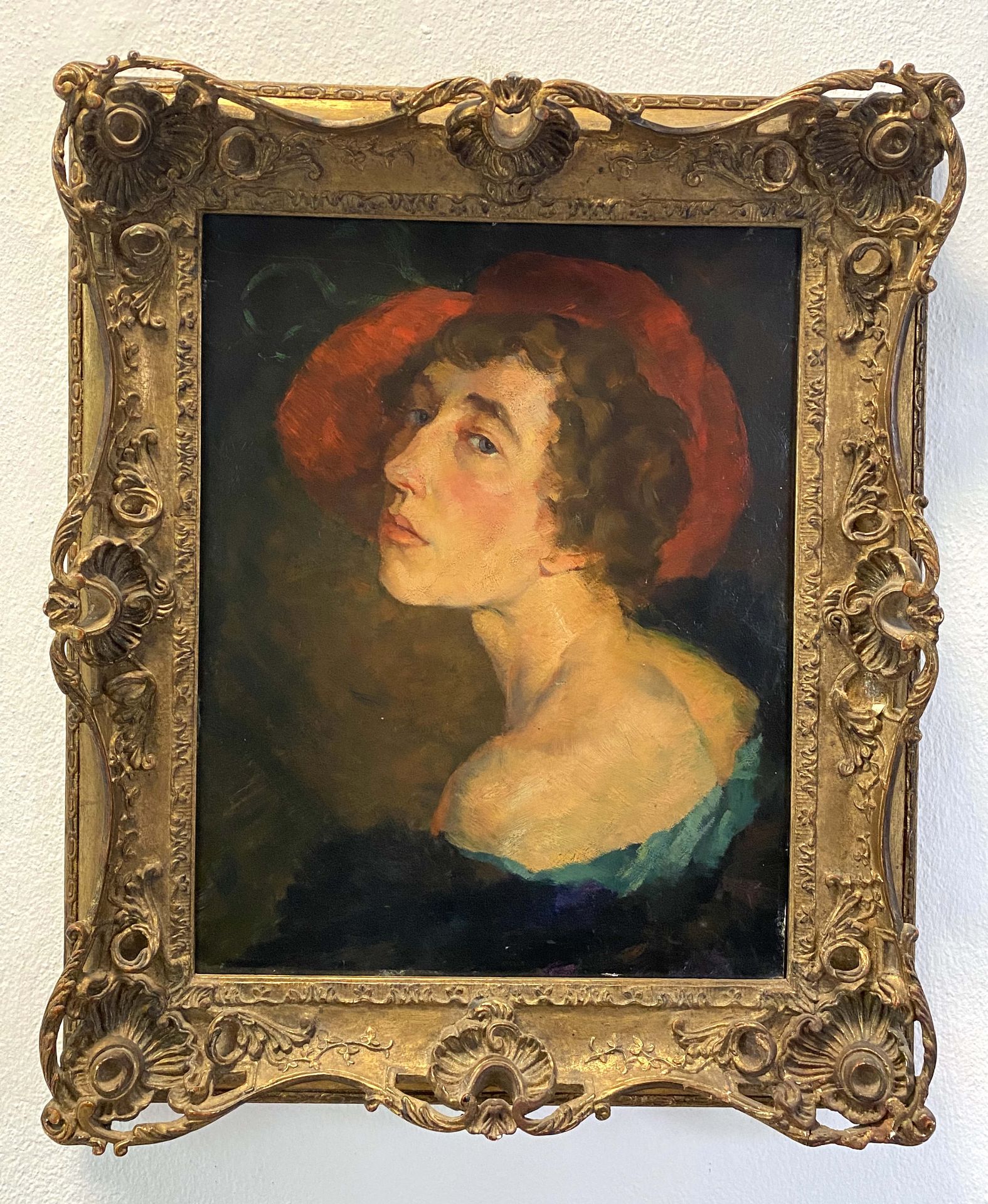 Damenbildnis  mit   rotem   Hut - Bild 2 aus 2