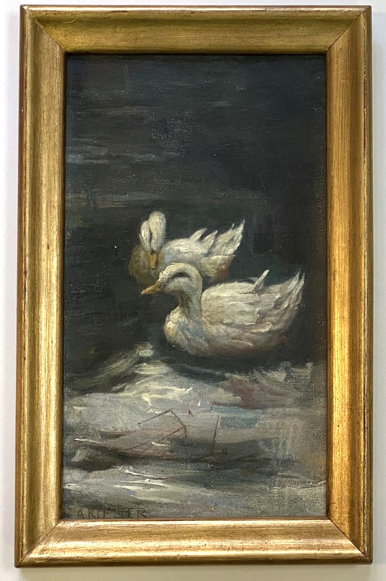 Alexander Koester, Zwei weiße Enten im Teich - Image 2 of 4