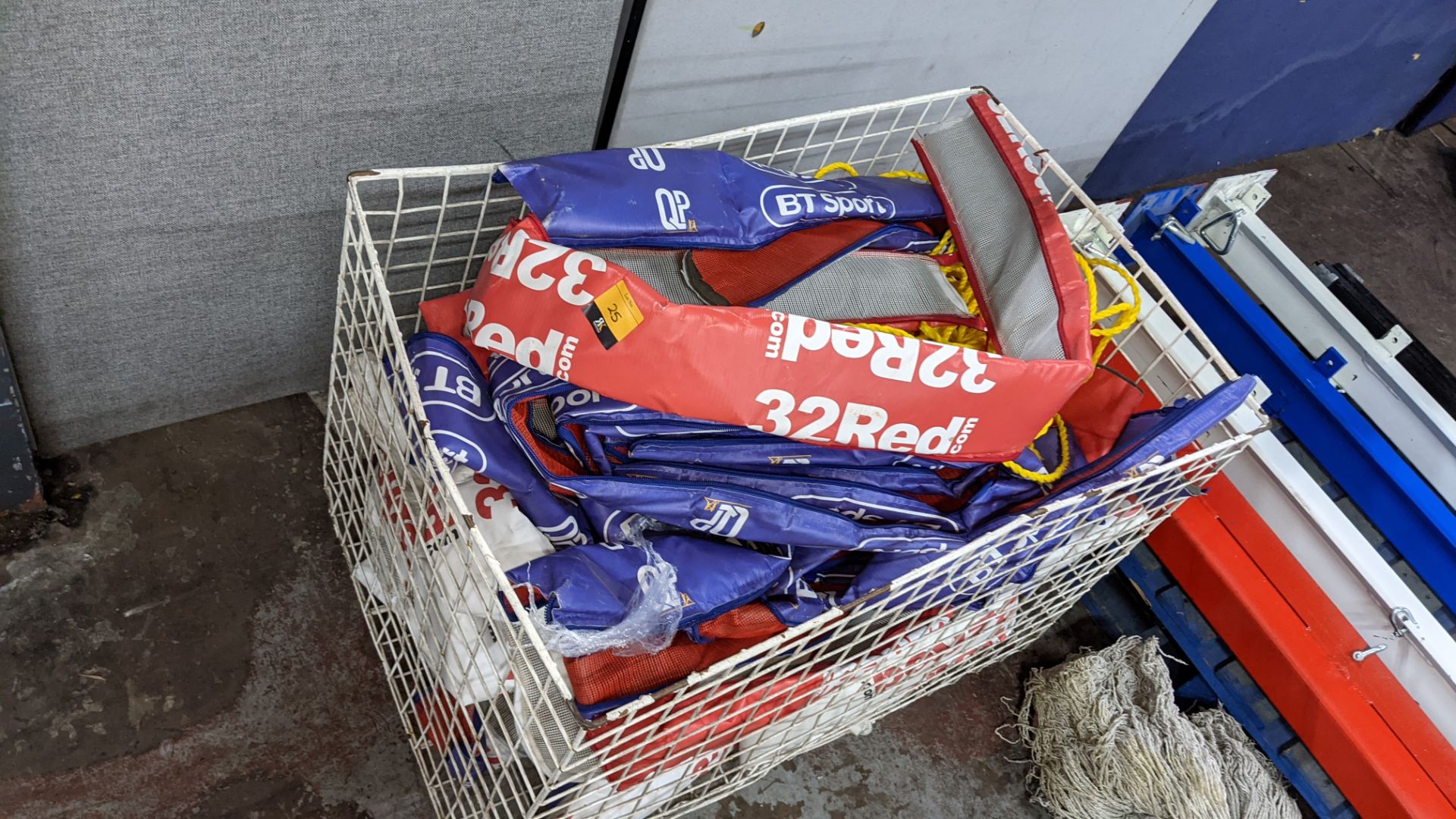 The contents of a cage of boxing ring rope covers, marked 32 red, BT Sport, etc - Image 3 of 6