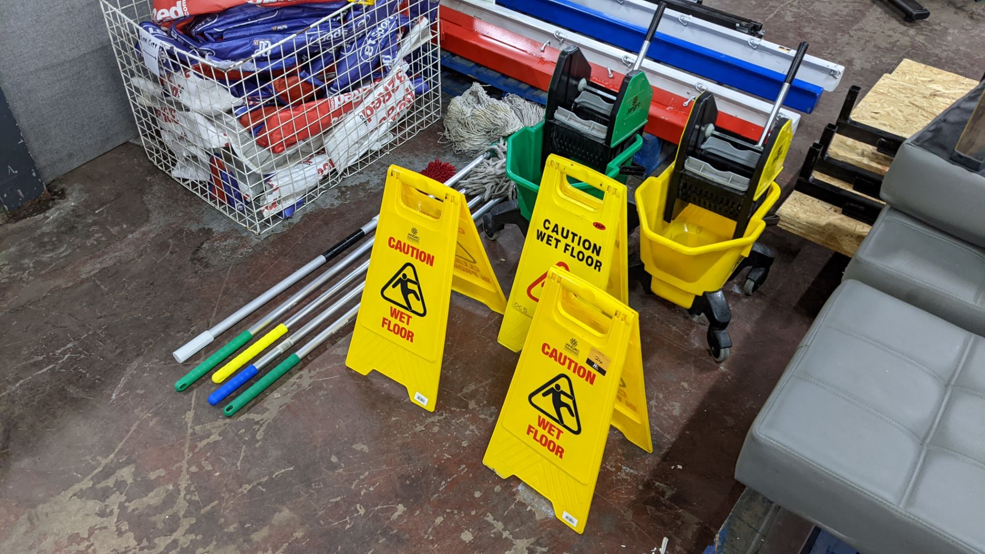 Quantity of cleaning equipment comprising 2 off Jangro mobile mop buckets with squeegee attachments - Image 2 of 8