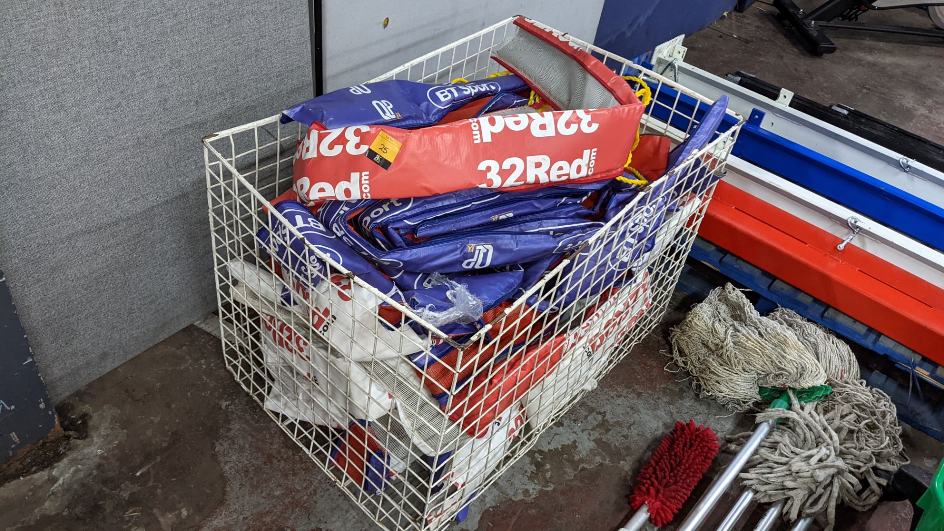 The contents of a cage of boxing ring rope covers, marked 32 red, BT Sport, etc - Image 2 of 6