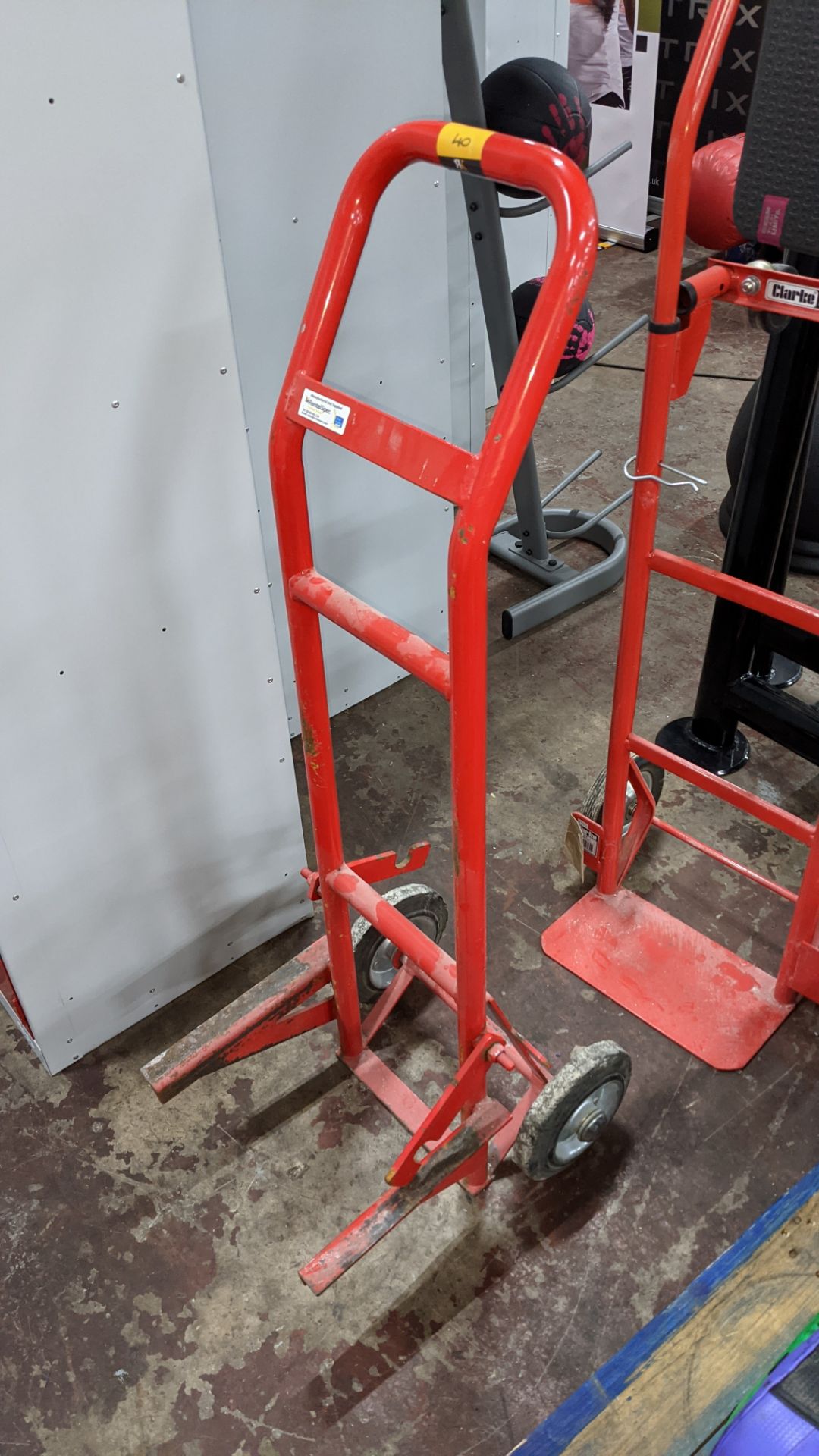 2 off red metal sack trucks, one with conventional foot plate & the other as pictured - Image 3 of 7