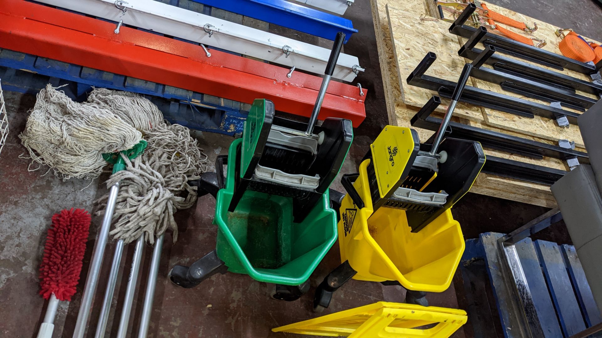 Quantity of cleaning equipment comprising 2 off Jangro mobile mop buckets with squeegee attachments - Image 5 of 8