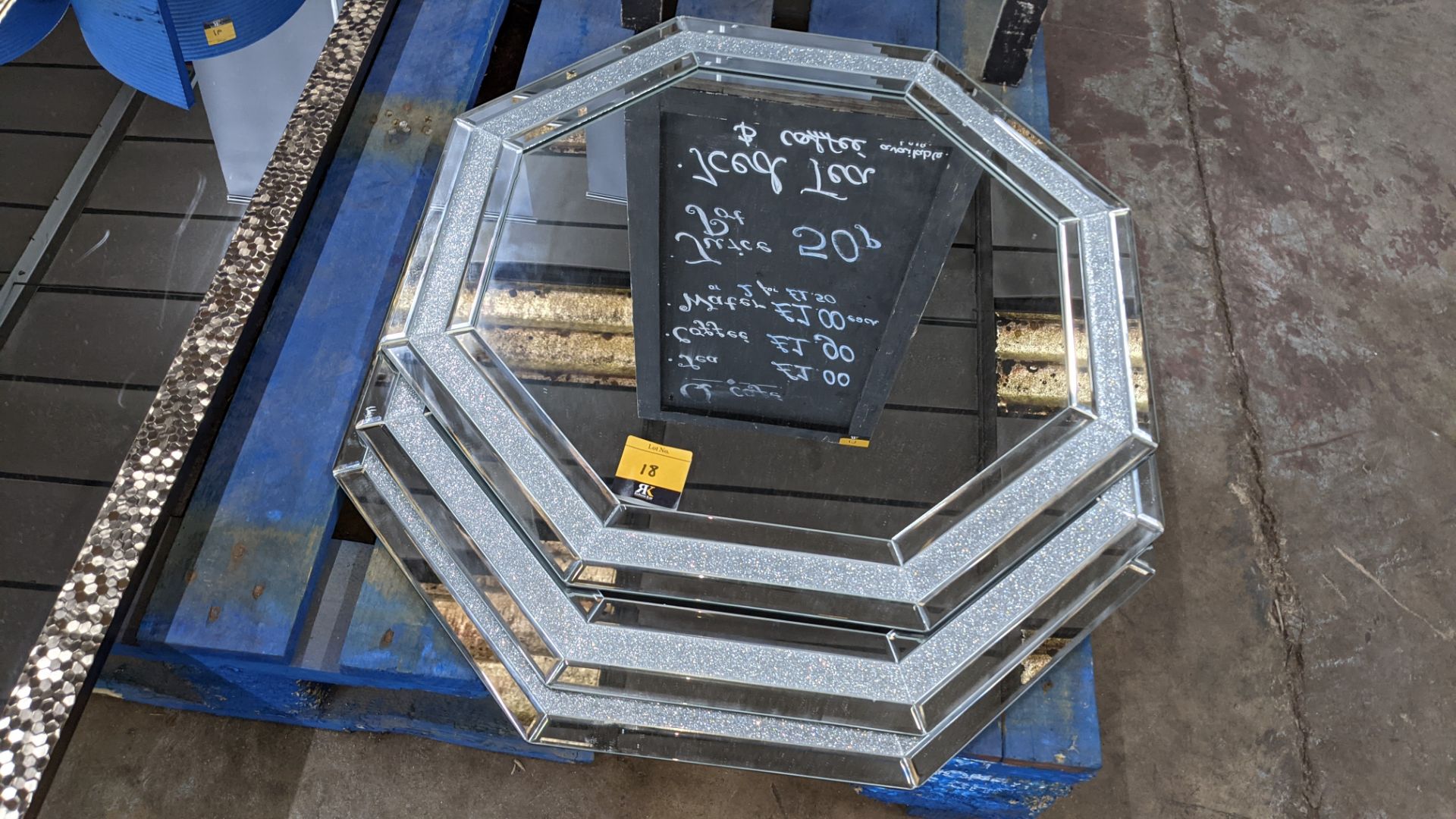 3 off octagonal mirrors with sparkly & bevelled edging strips, each mirror being approximately 600mm