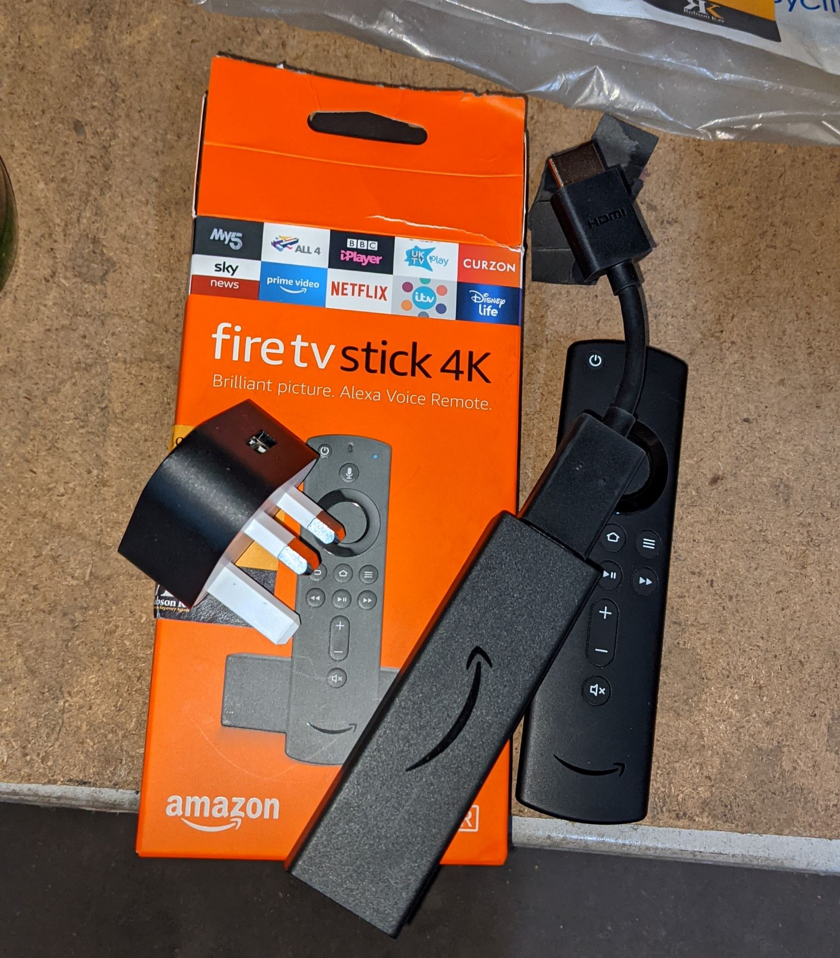 Amazon Fire TV stick, 4K, HDR, including box, adaptor cable, wall charger & remote