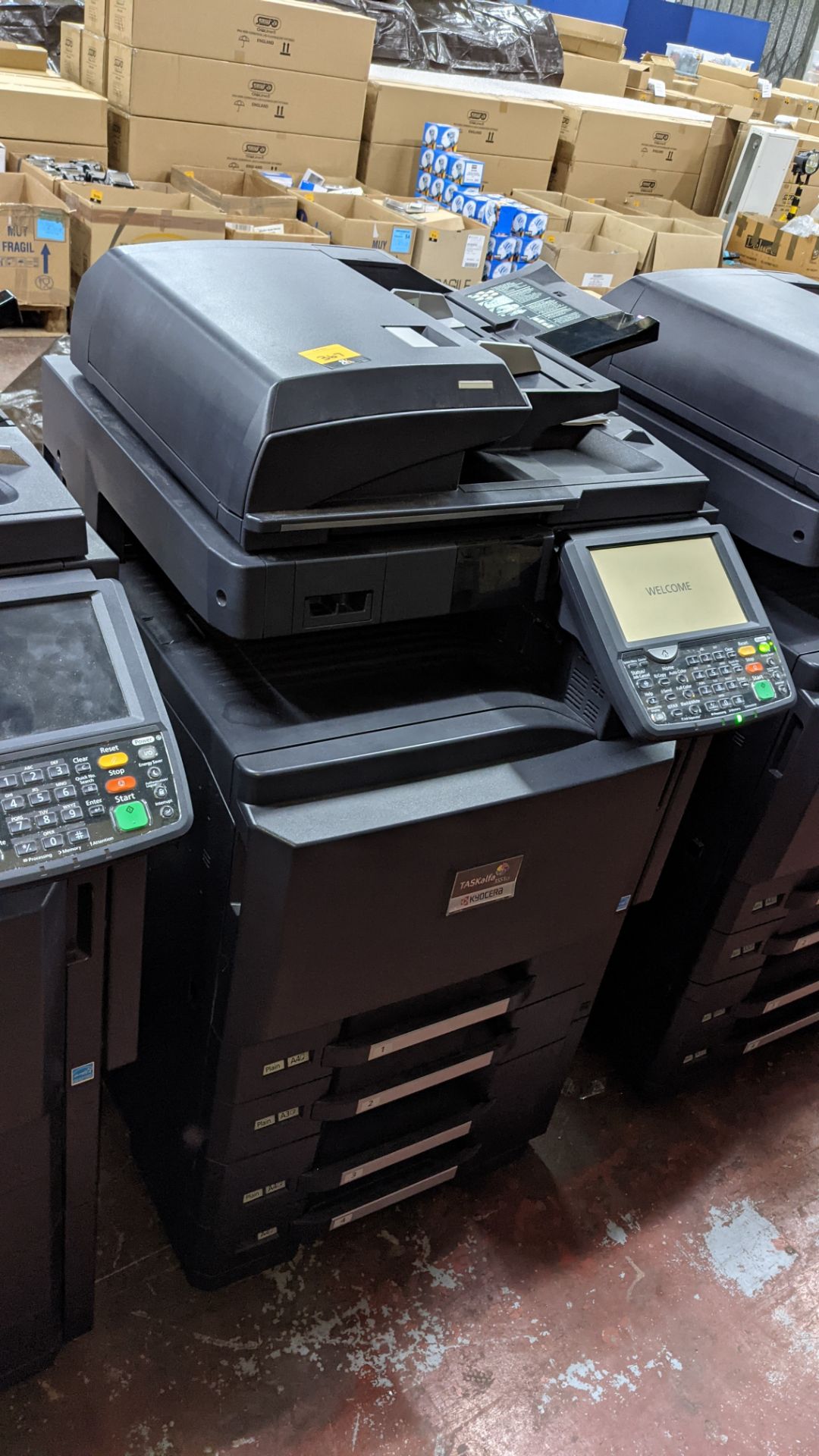 Kyocera Taskalfa 3551ci floor standing copier with 4 paper cassettes, ADF, manual document feed, etc