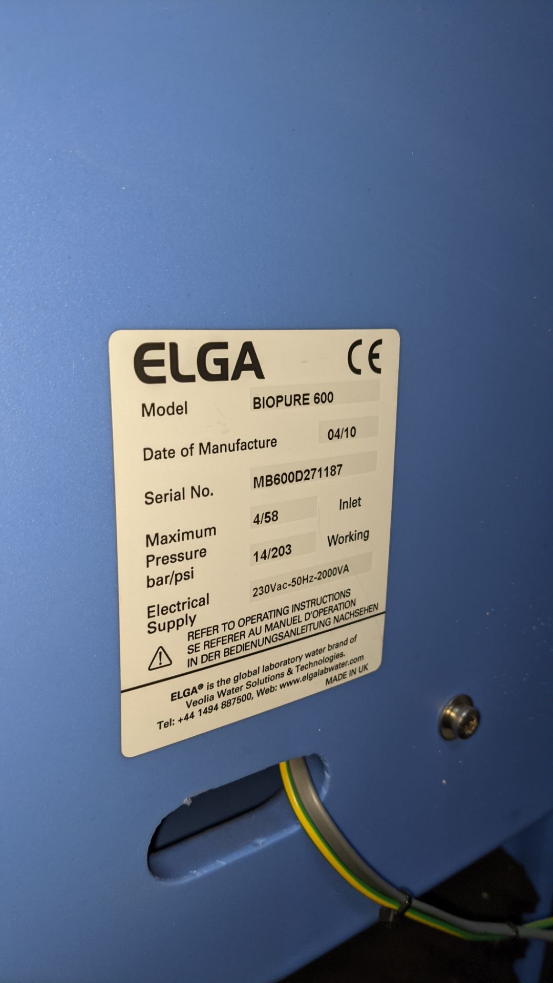 Elga Biopure 600 high output water purification system with large storage reservoir, designed to fee - Image 6 of 9