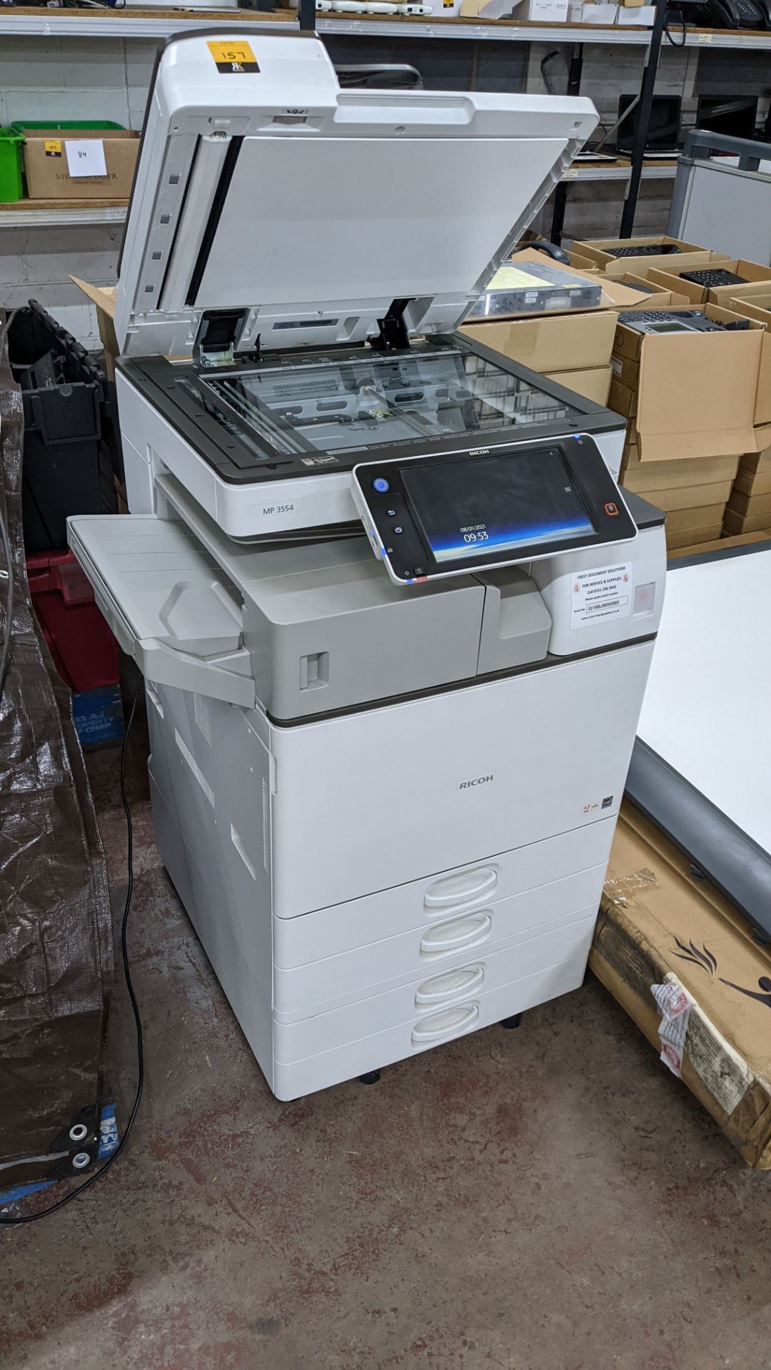 Ricoh model MP3554 floor standing multifunction copier with ADF, large touchscreen display, finishin - Image 4 of 12