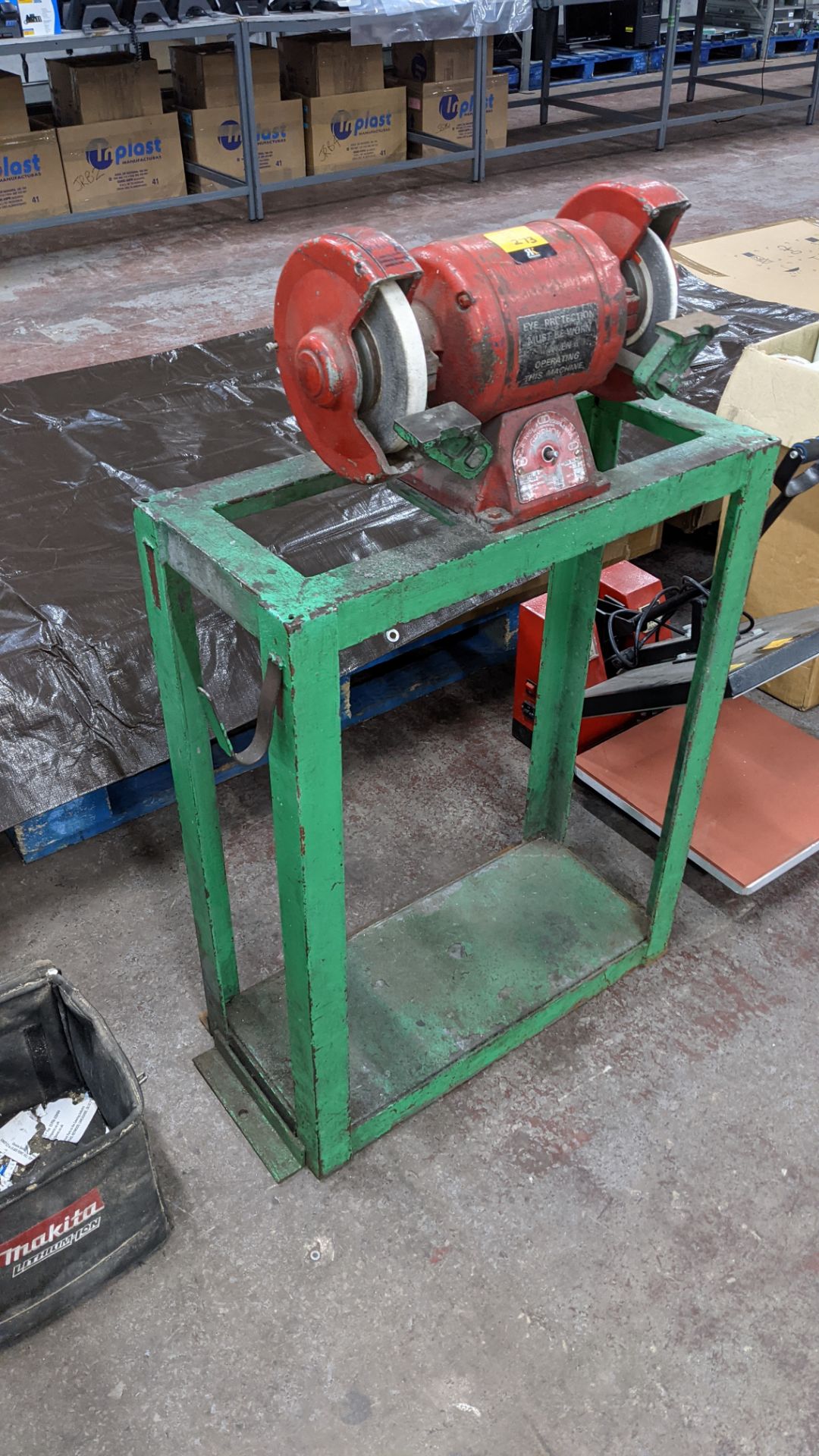 Floor standing twin grinding wheels on dedicated stand