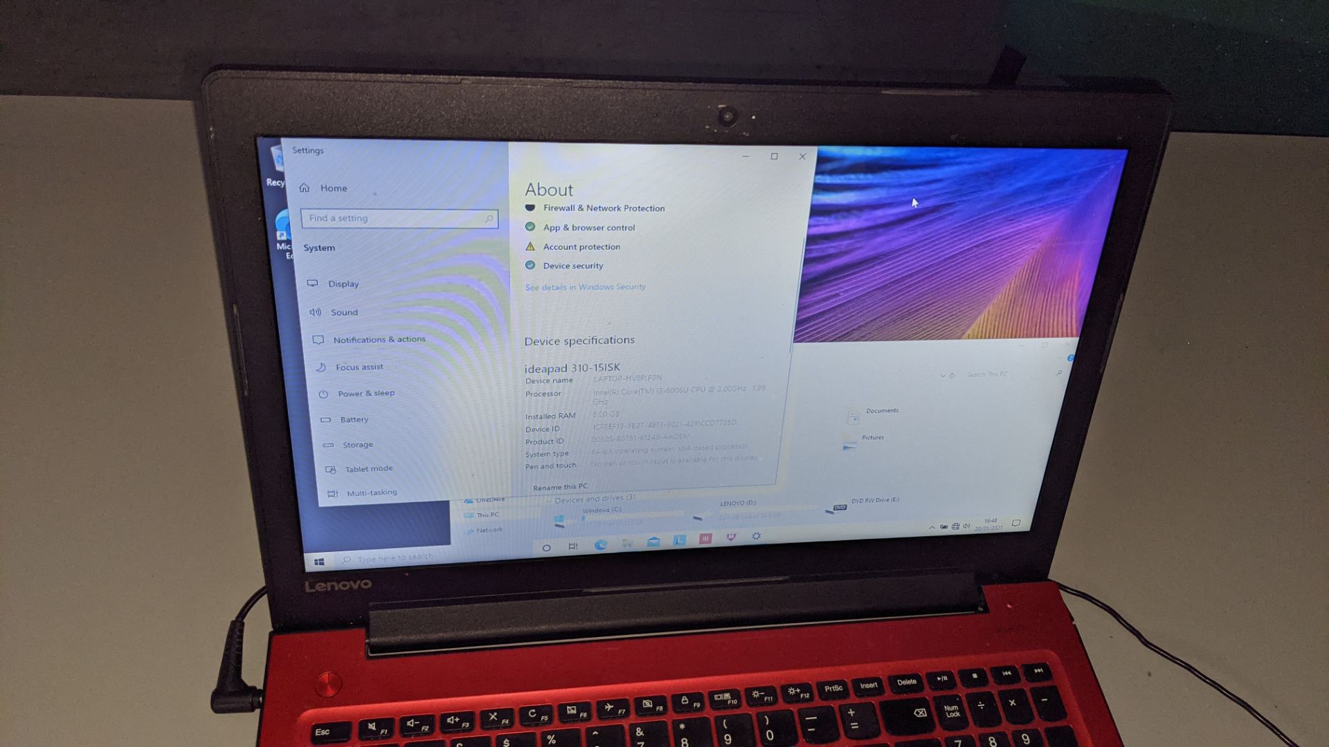 Lenovo IdeaPad 310-15ISK Intel Core i3-6006u CPU@2GHz, 8Gb RAM, 1Tb HDD, complete with power supply/ - Image 6 of 14