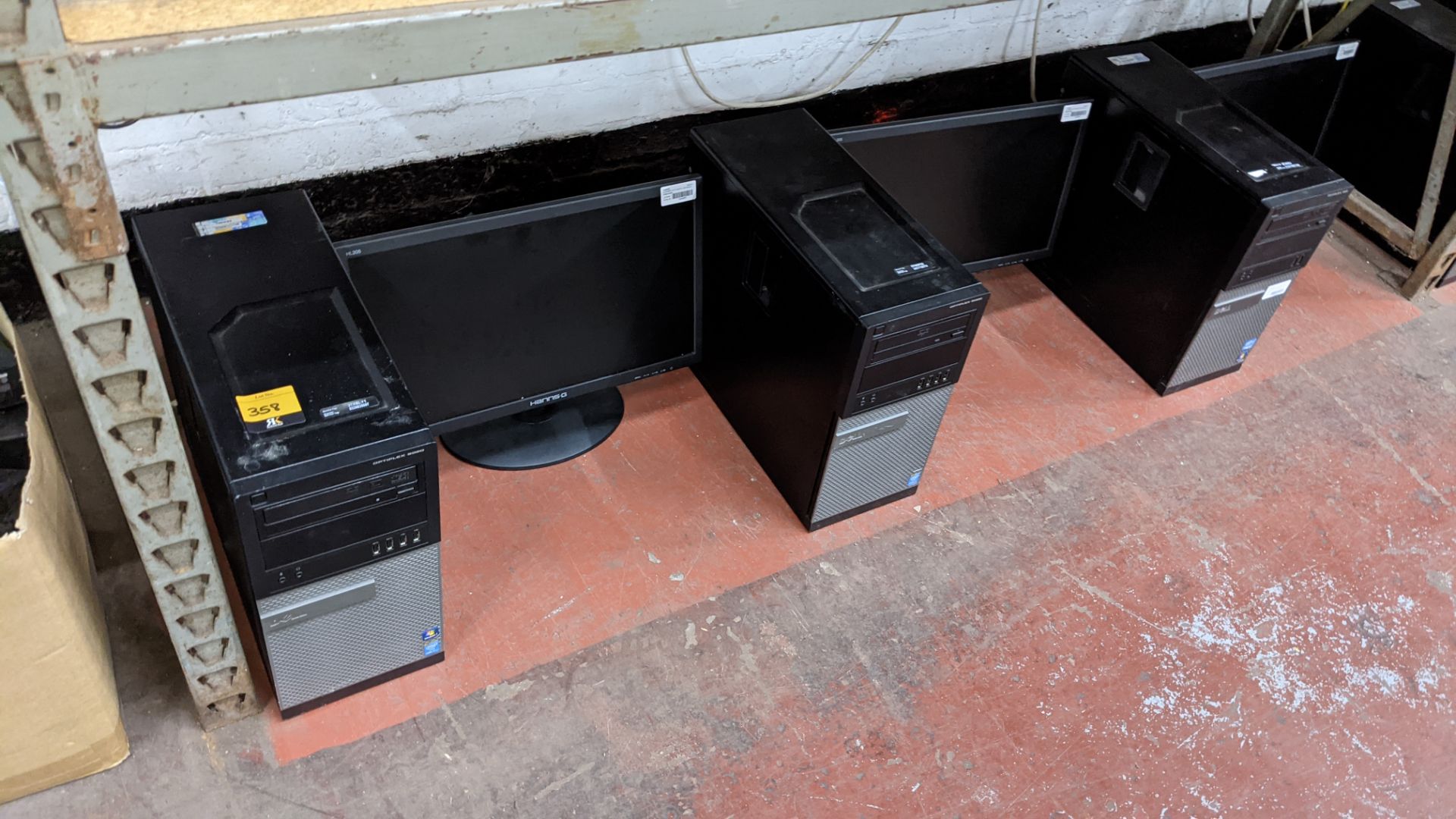 3 off Dell Optiplex assorted tower computers, each with monitor - no cables, keyboards, mice or othe