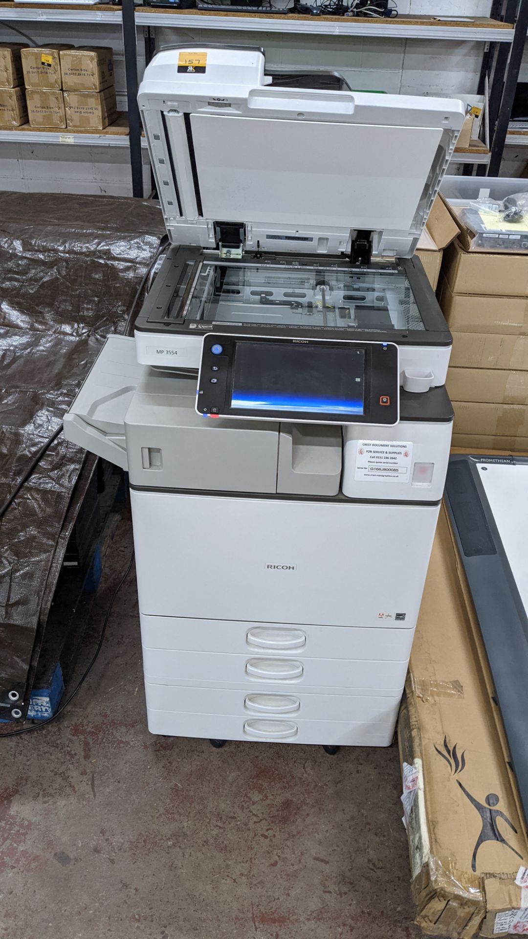 Ricoh model MP3554 floor standing multifunction copier with ADF, large touchscreen display, finishin - Image 3 of 12