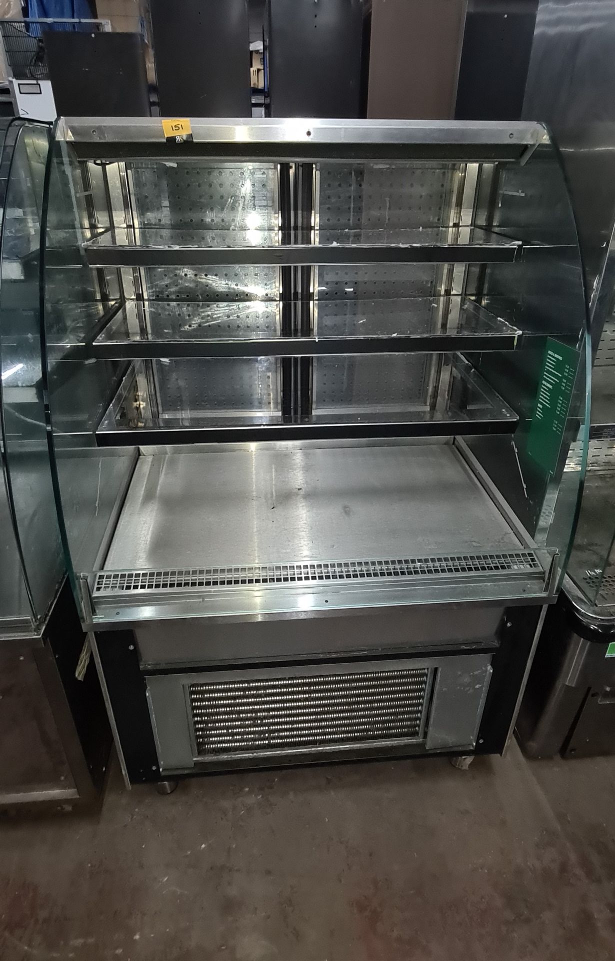 Steel & glass open front fridge