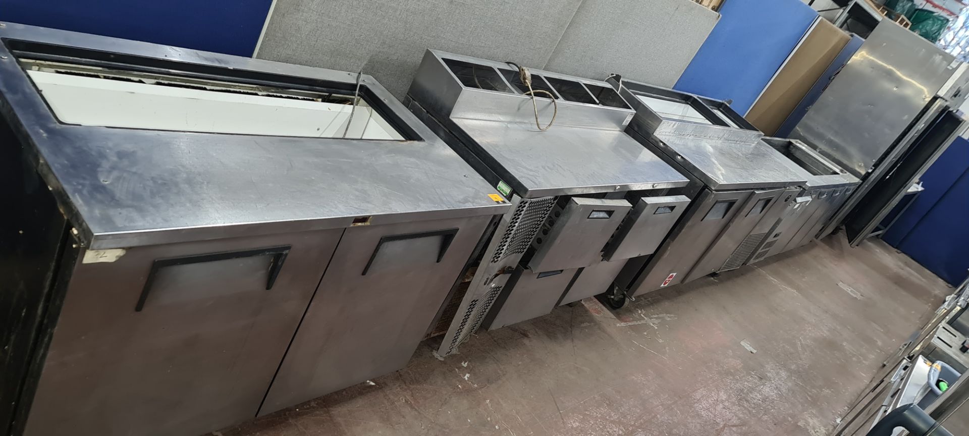 4 off assorted stainless steel refrigerated prep cabinets
