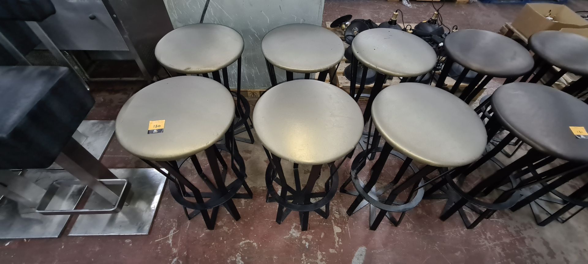6 off black metal upholstered bar stools