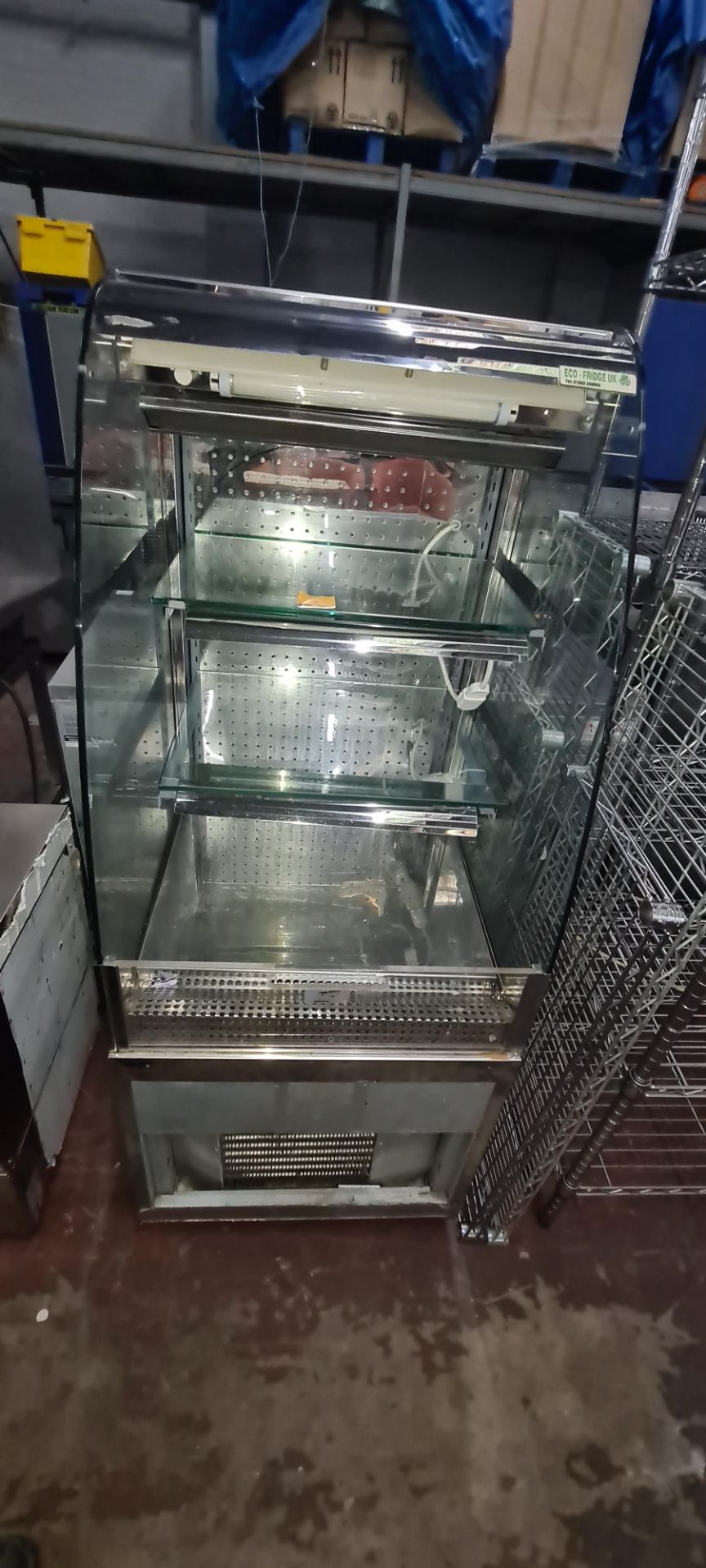Stainless steel & glass open front retail display fridge