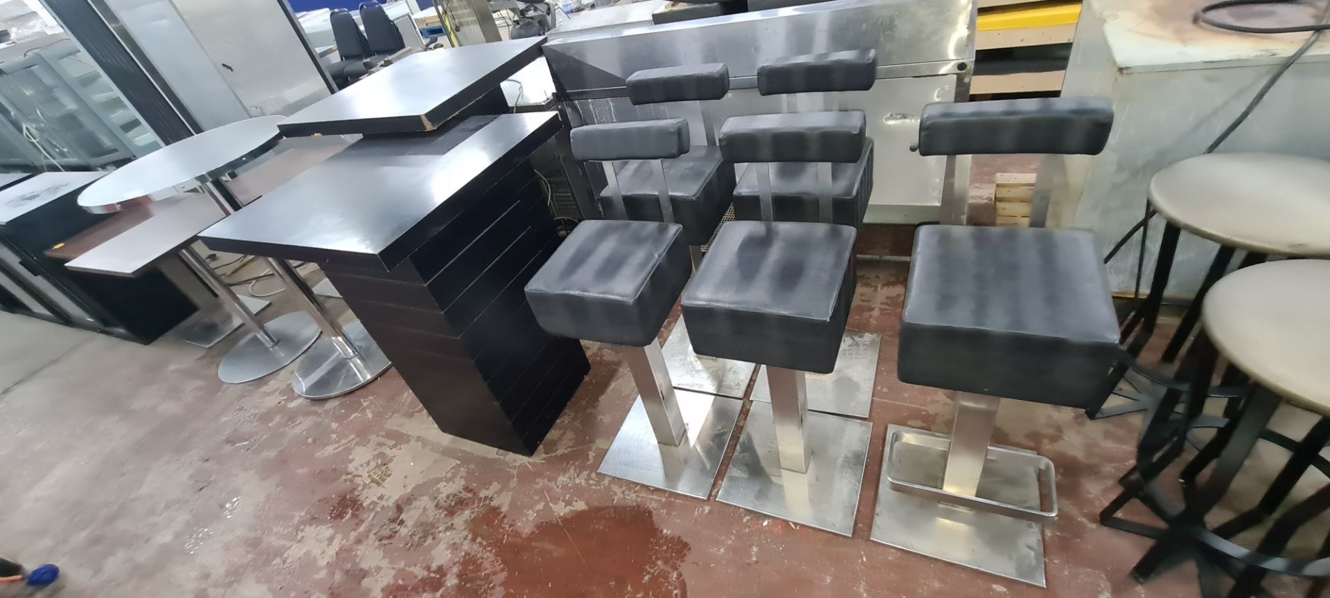 3 off assorted tall bar tables plus 5 off black & silver bar stools - Image 7 of 11
