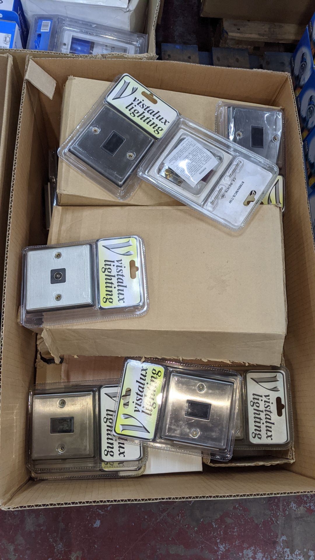 Box of Vistalux Lighting assorted chrome finish sockets & switches - Image 3 of 4