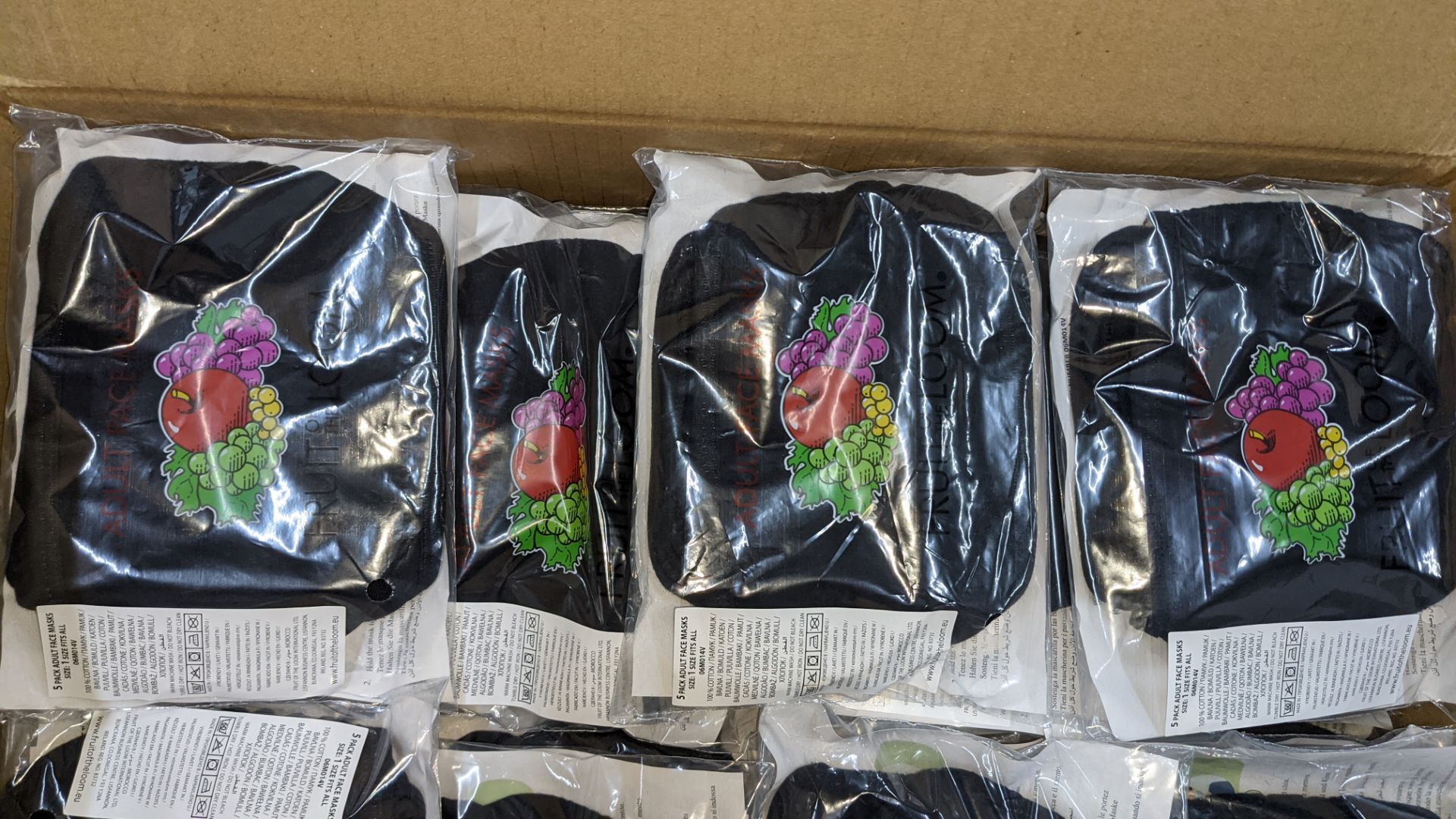 Large box of Fruit of the Loom adult face masks. The masks are 100% cotton, with 5 face masks in a p - Image 4 of 5